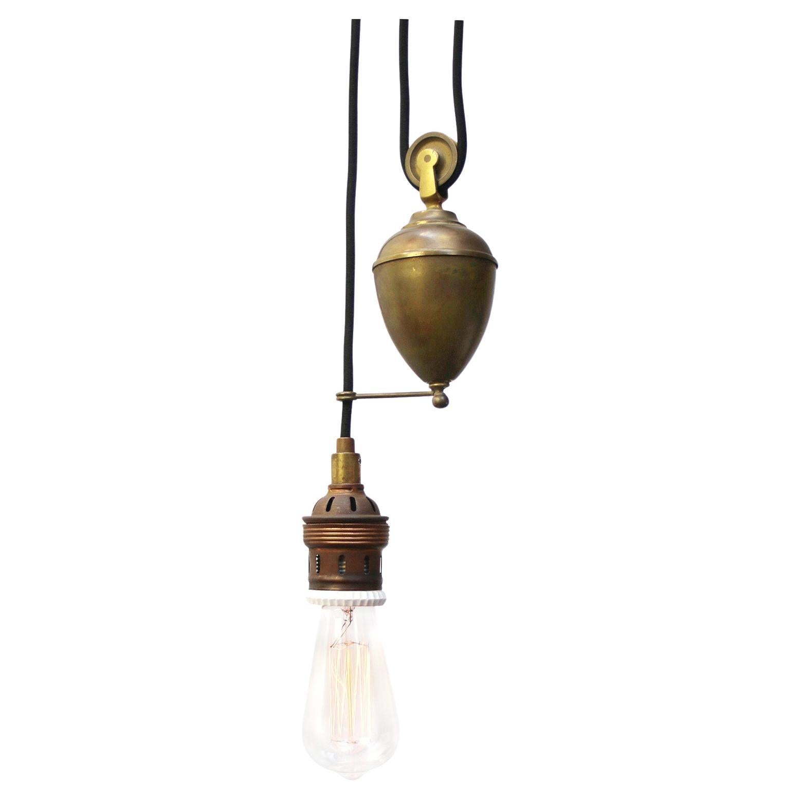 Vintage French Brass Pulley pendant lamp For Sale