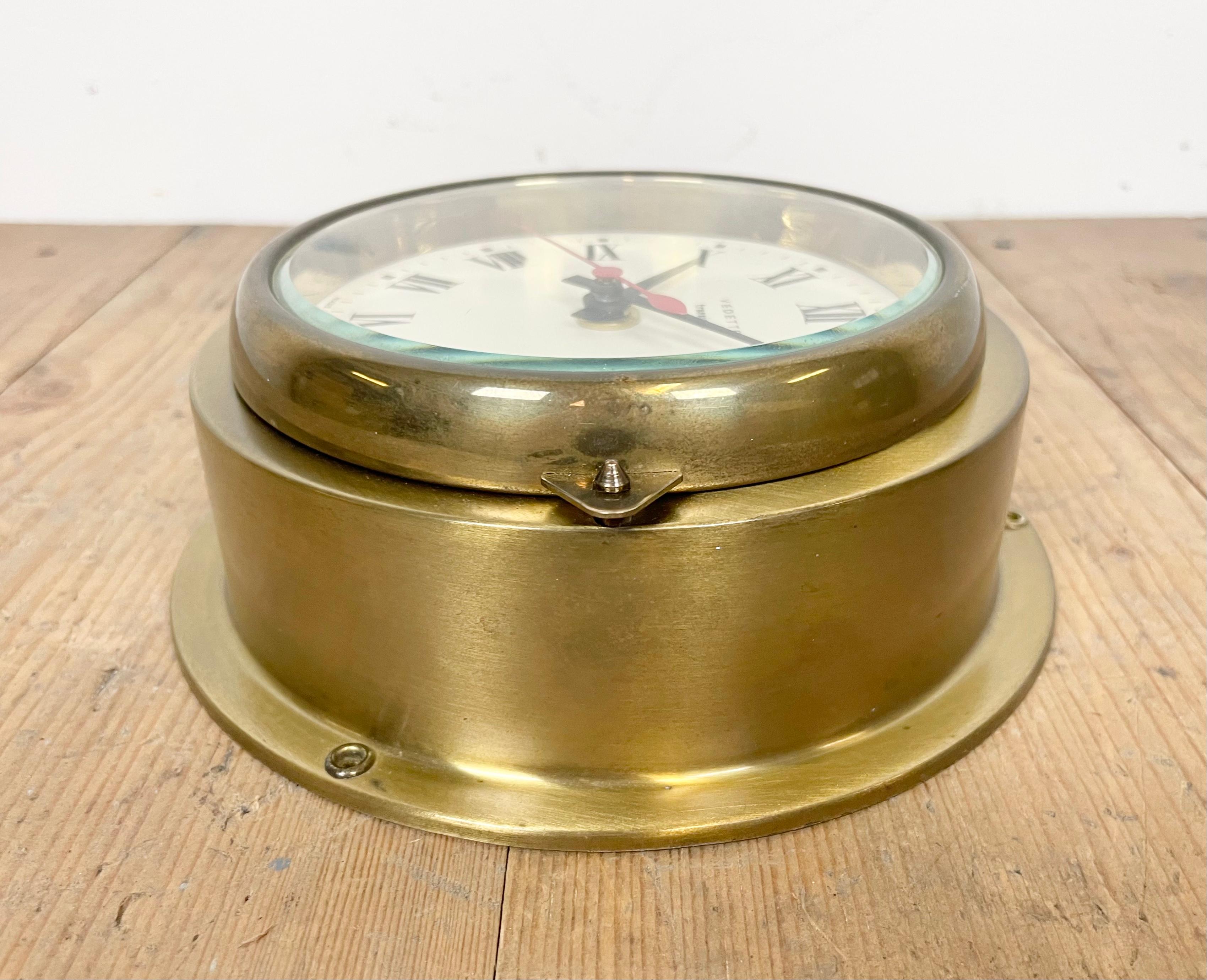 Vintage French Brass Ships Clock from Vedette, 1950s 3