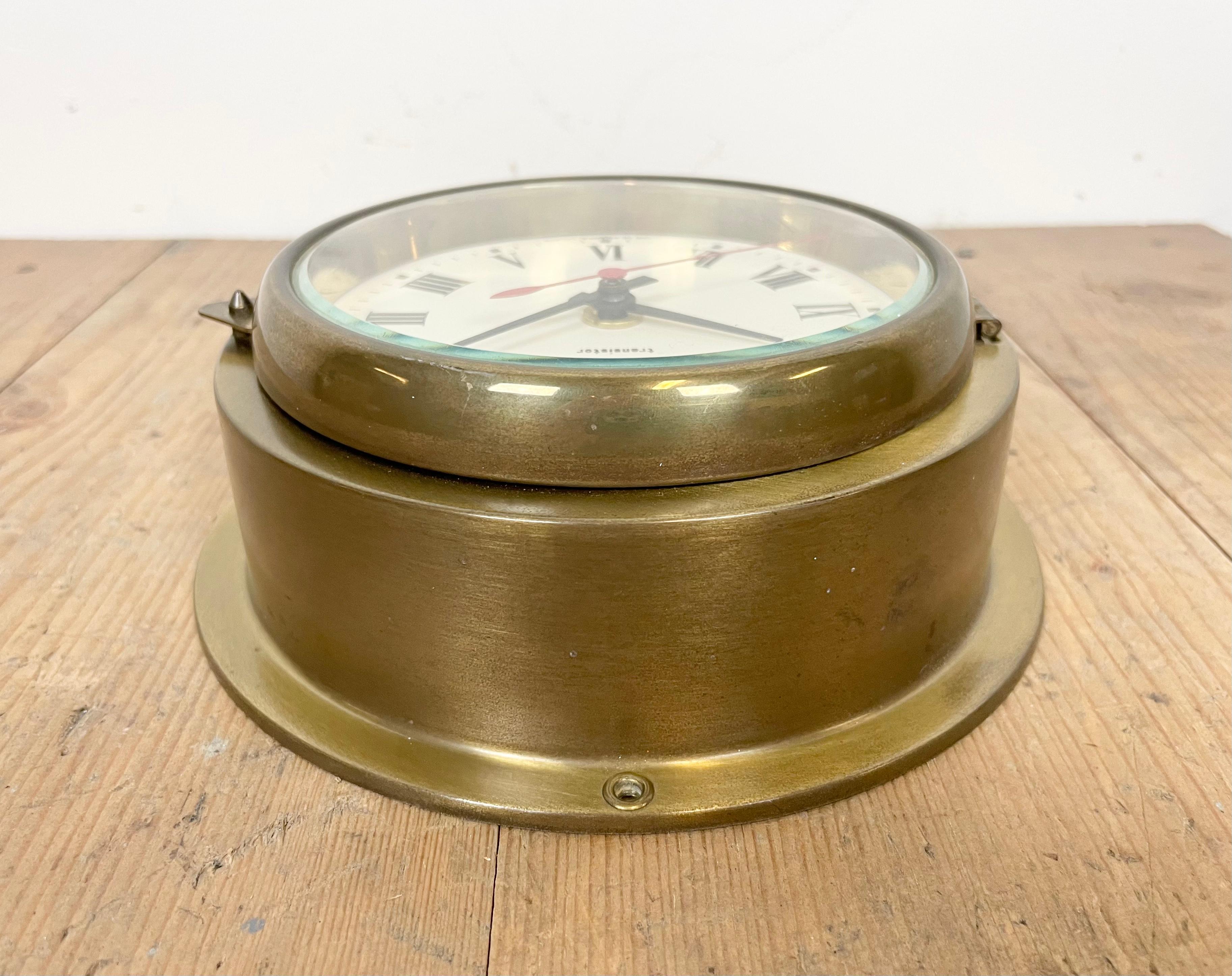 Vintage French Brass Ships Clock from Vedette, 1950s 5