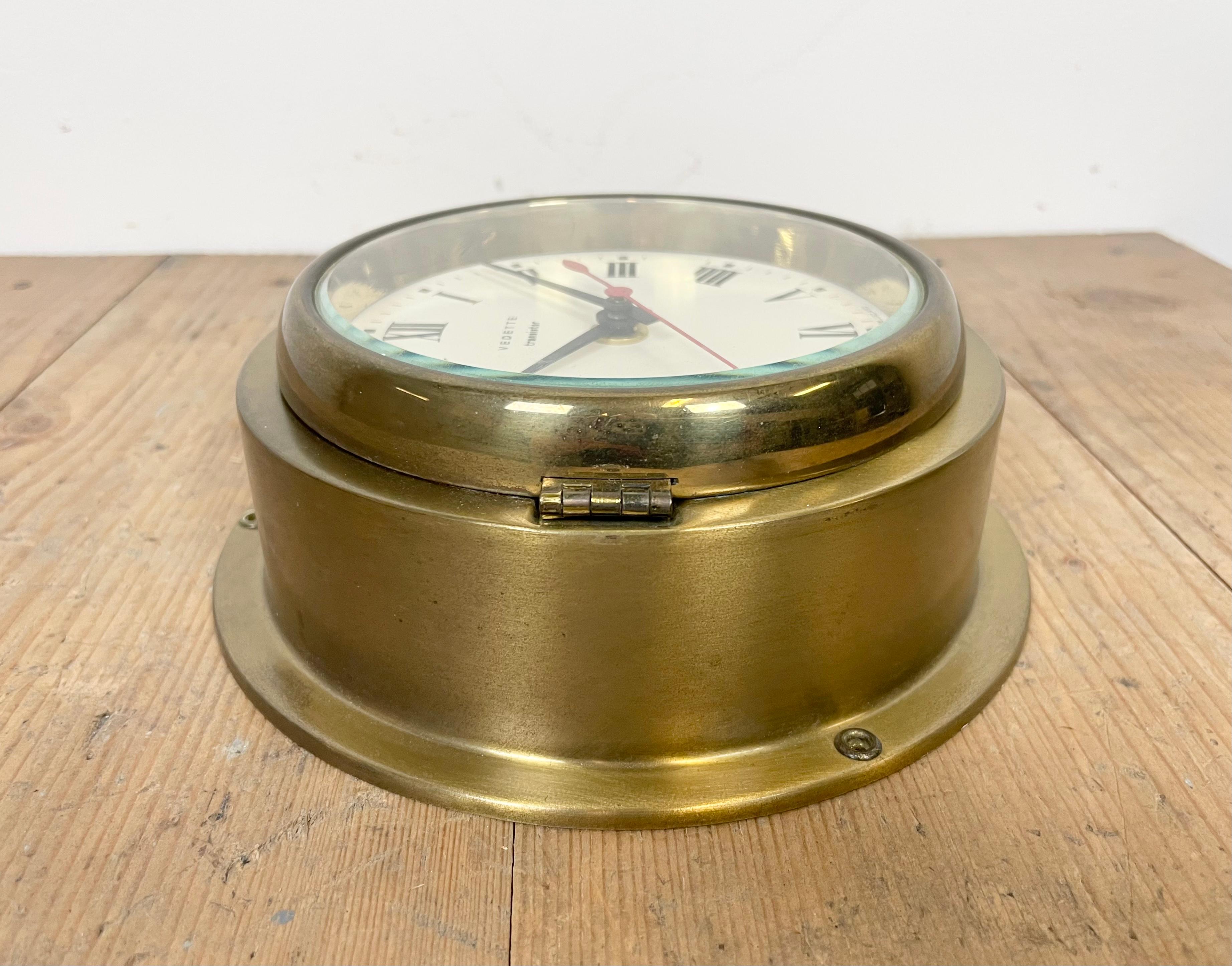 Vintage French Brass Ships Clock from Vedette, 1950s 6