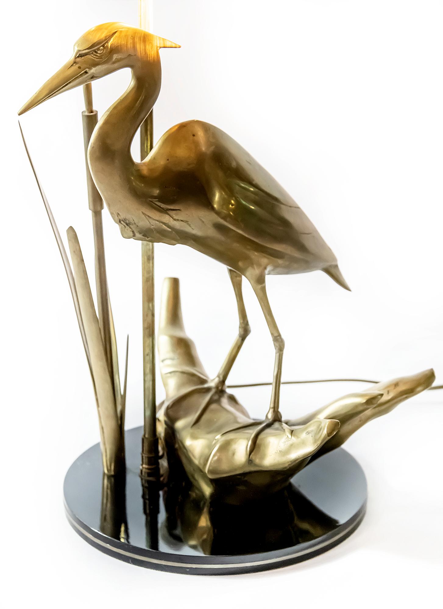 Mid-Century Modern Vintage French Brass Table Lamp with Bird Figure by Maison Charles