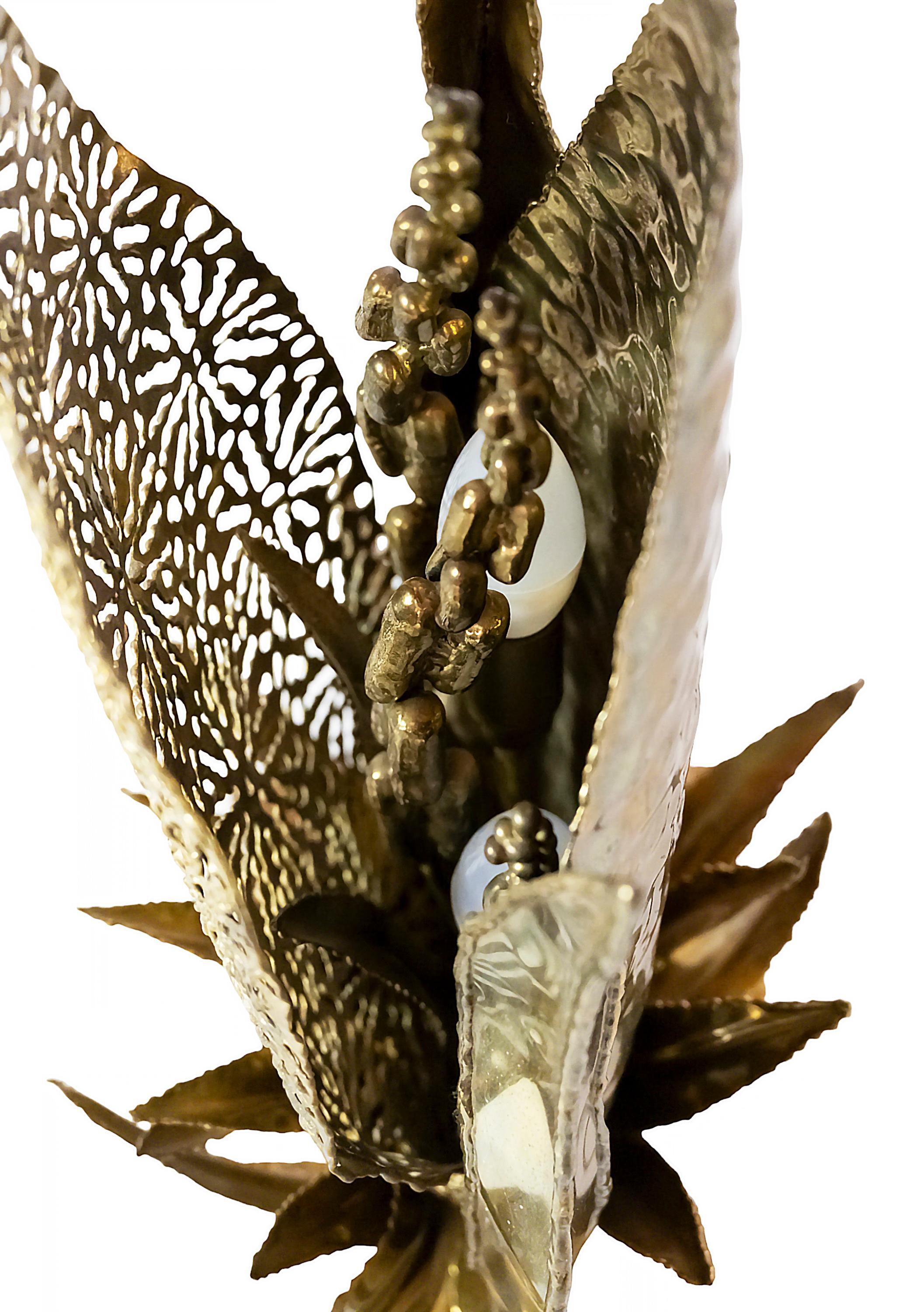 20th Century Vintage French Brass Table Lamp with Floral Decor created by Henri Fernandez For Sale