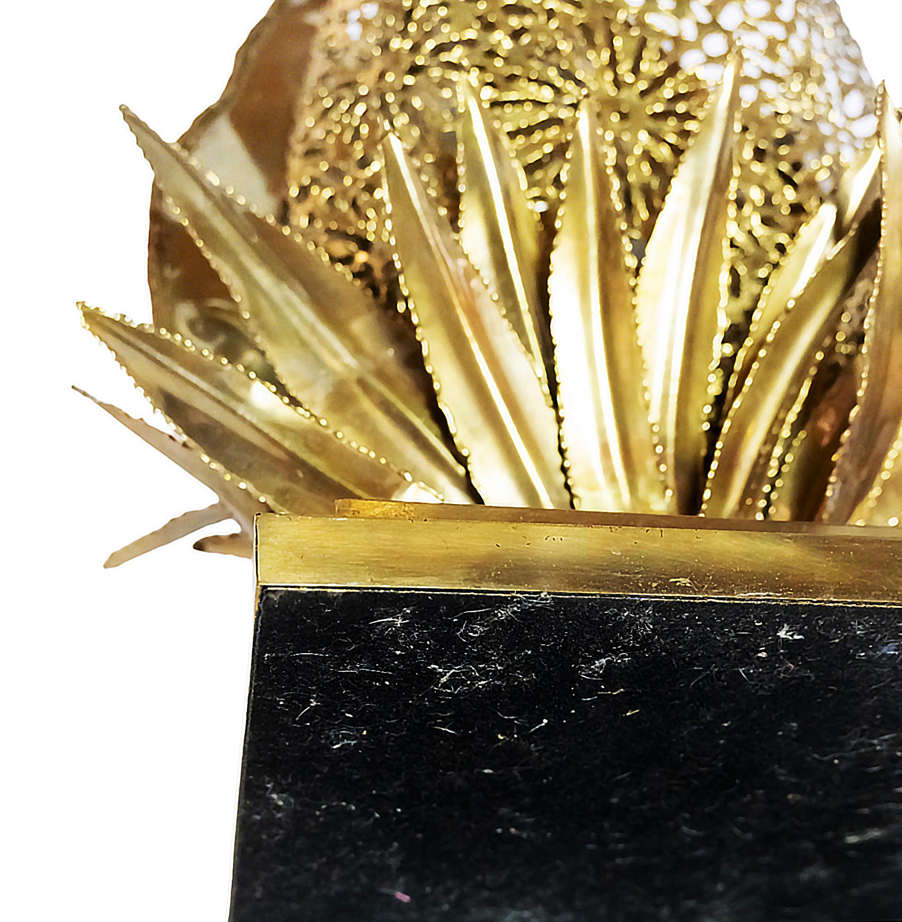 Vintage French Brass Table Lamp with Floral Decor created by Henri Fernandez For Sale 2