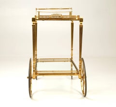 Vintage French Brass Tea or Bar Cart with Removable Tray