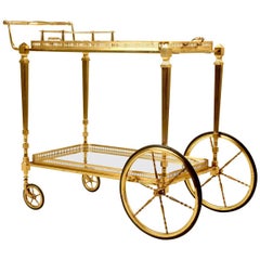 Vintage French Brass Tea or Bar Cart with Removable Tray