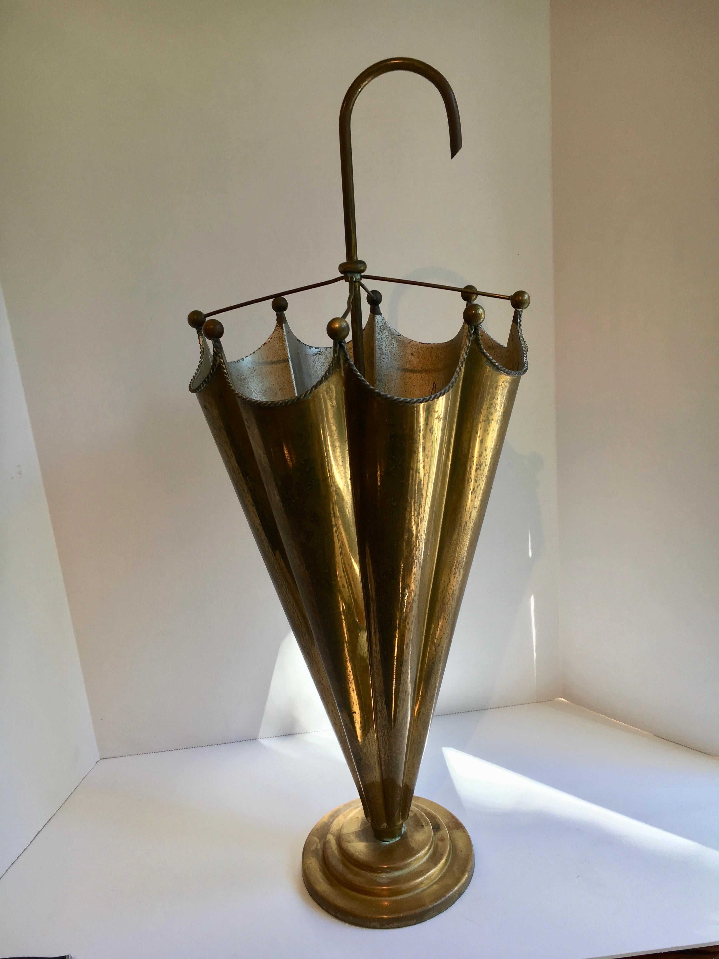 Vintage French Brass Umbrella Stand 3