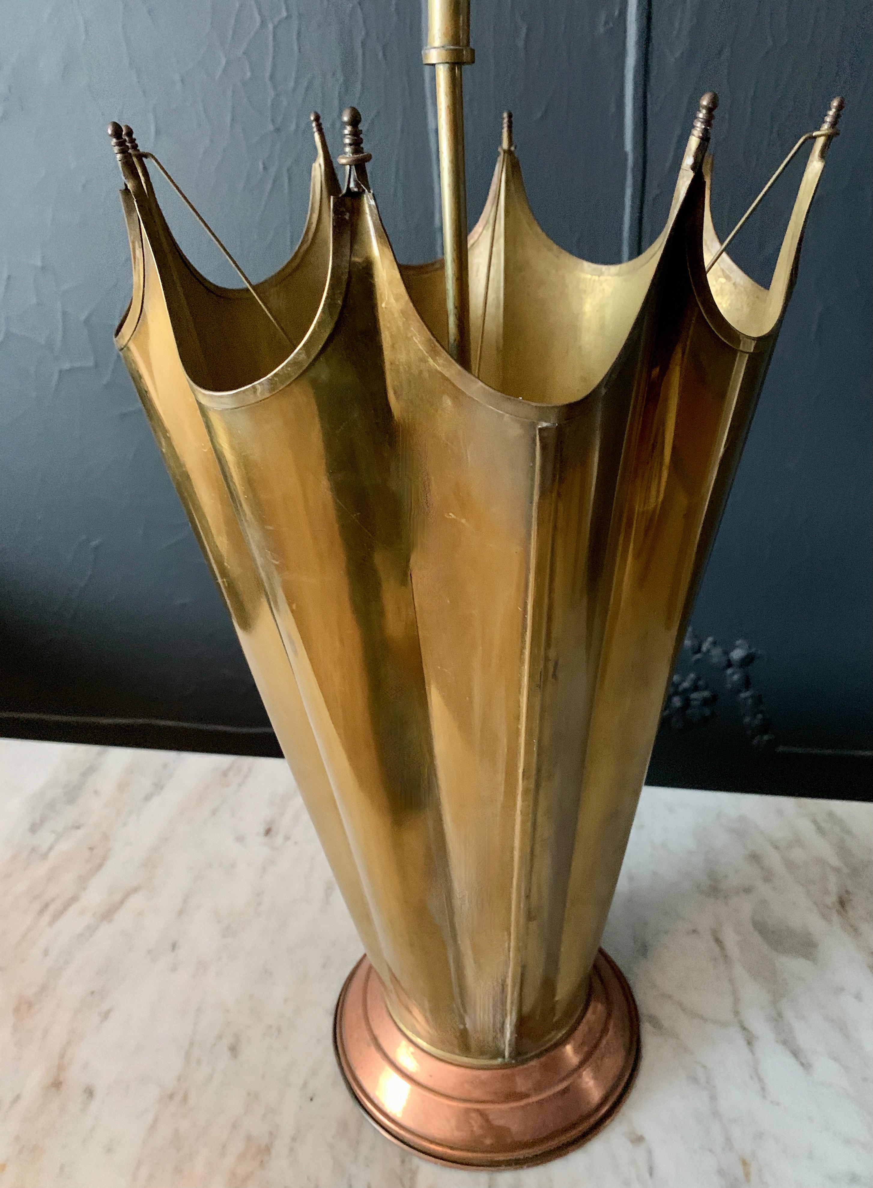 Vintage French Brass Umbrella Stand with Copper Base 2