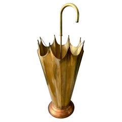 Vintage French Brass Umbrella Stand with Copper Base