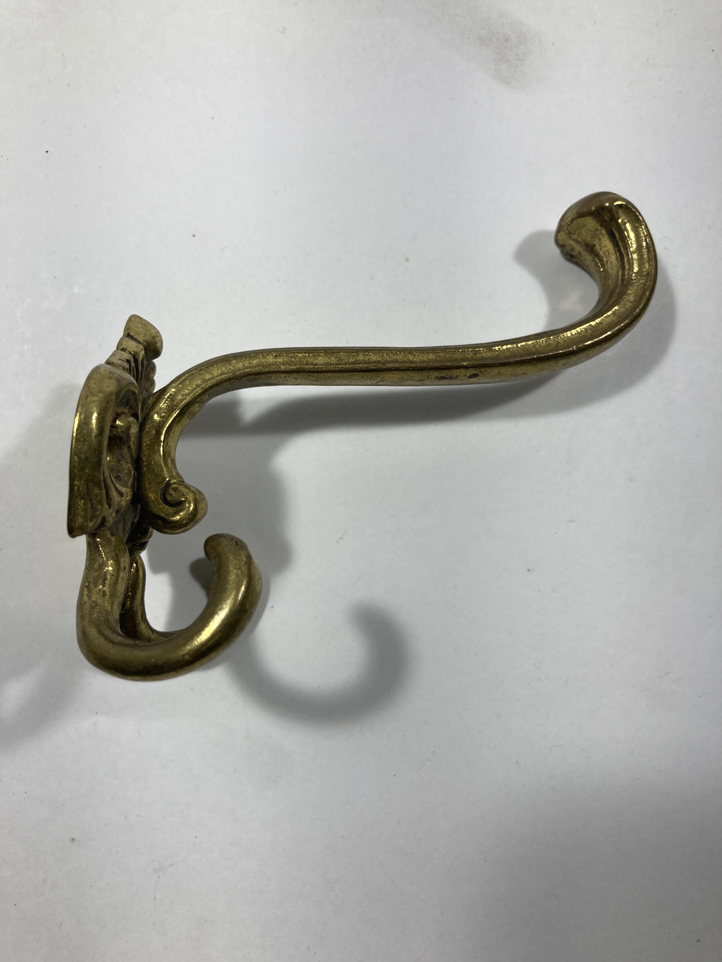 Vintage French Brass Wall Double Hook Set of 2 5