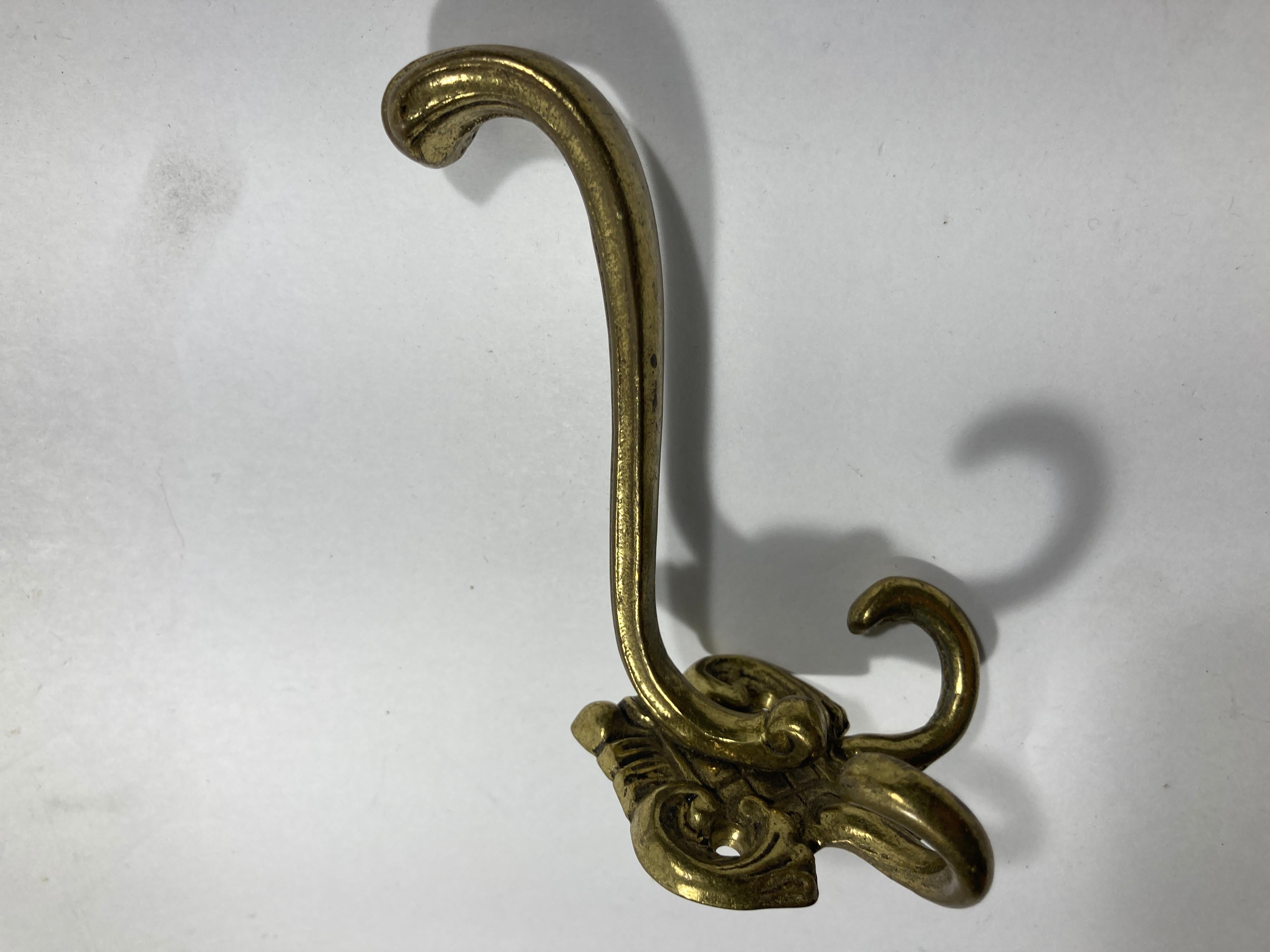 Vintage French Brass Wall Double Hook Set of 2 6