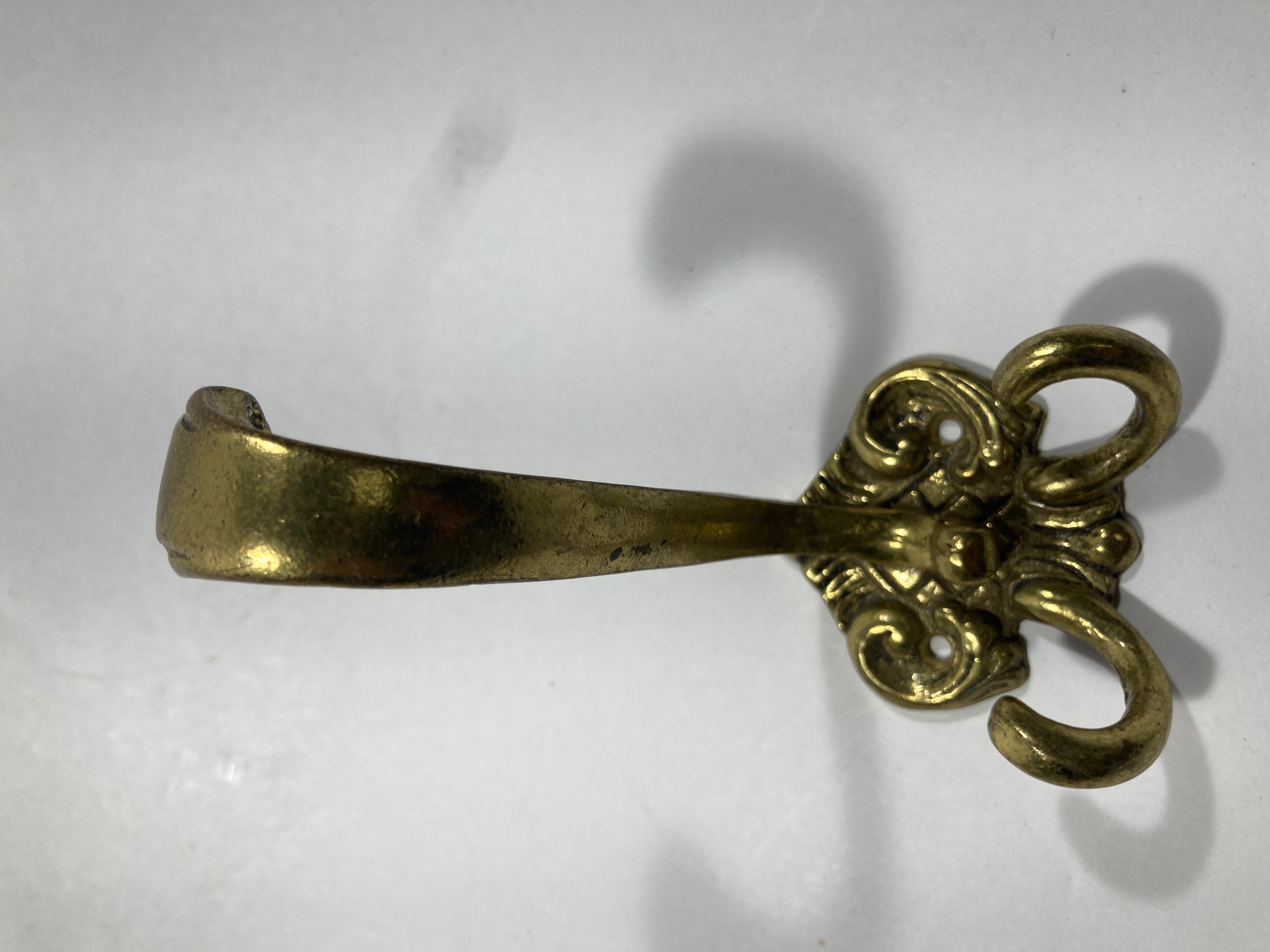Vintage French Brass Wall Double Hook Set of 2 7