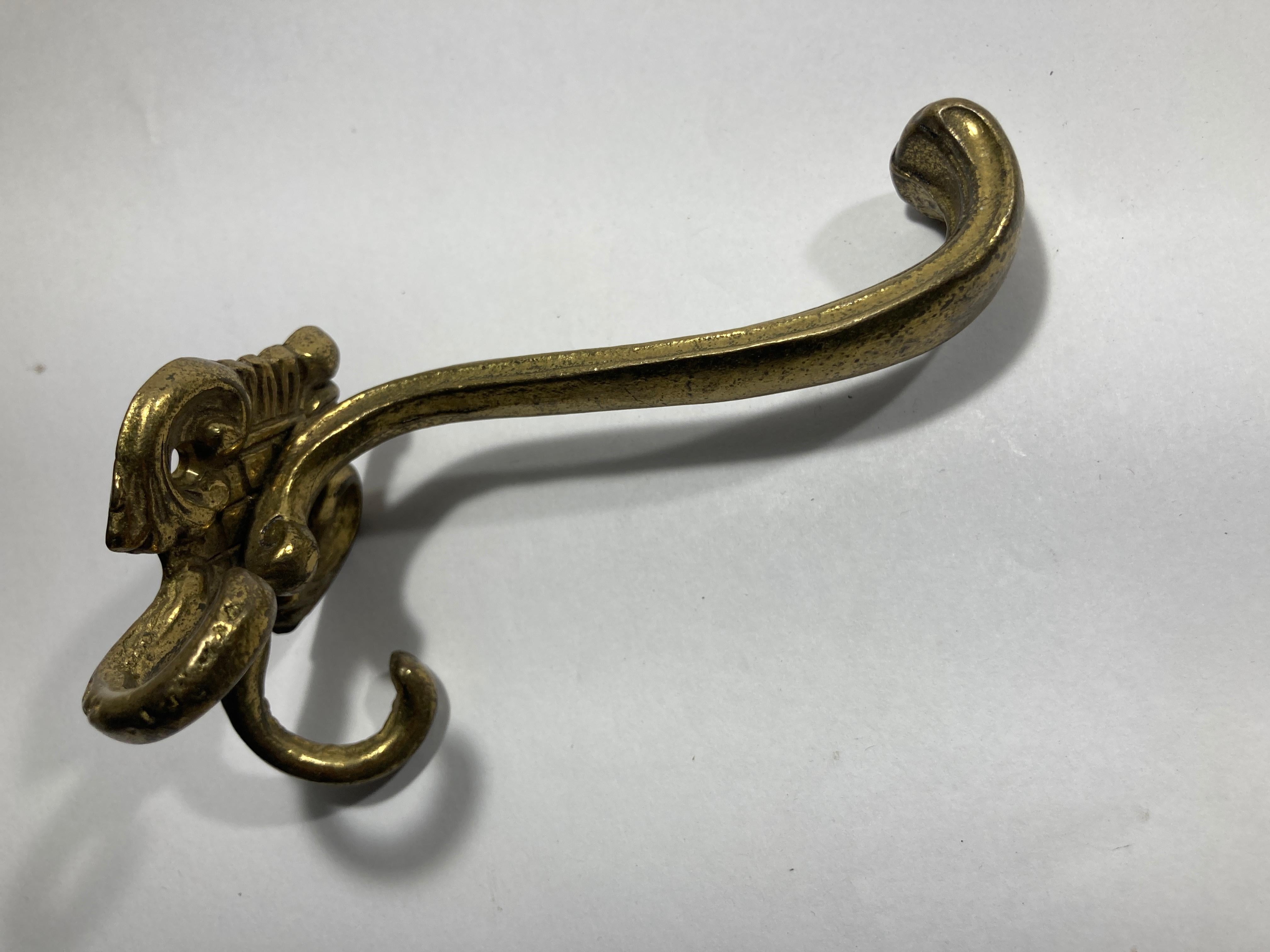 Vintage French Brass Wall Double Hook Set of 2 9