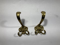 Vintage French Brass Wall Double Hook Set of 2