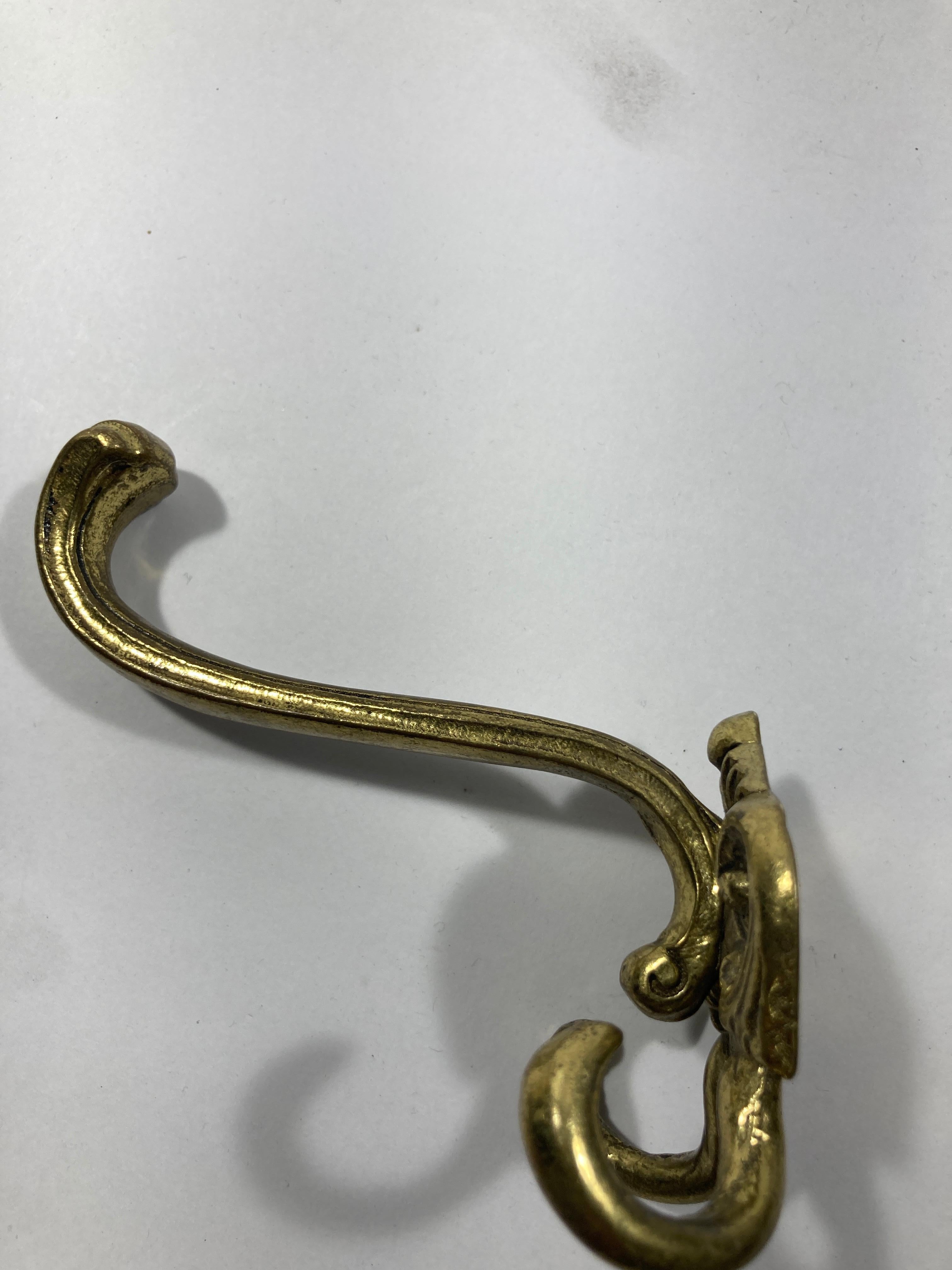 Vintage French Brass Wall Double Hook Set of 2 1