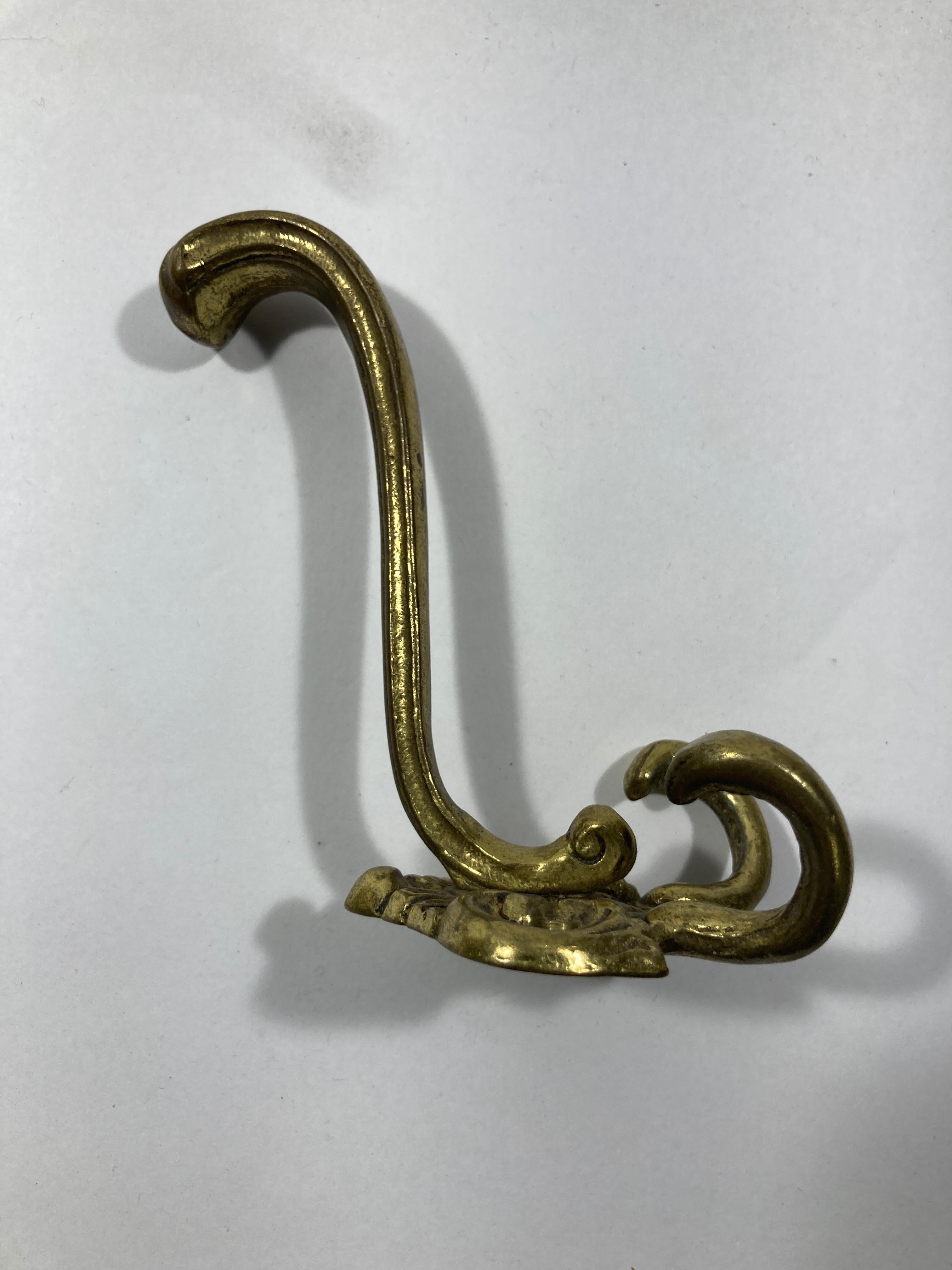 Vintage French Brass Wall Double Hook Set of 2 3