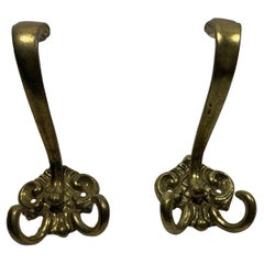 Vintage French Brass Wall Double Hook Set of 2