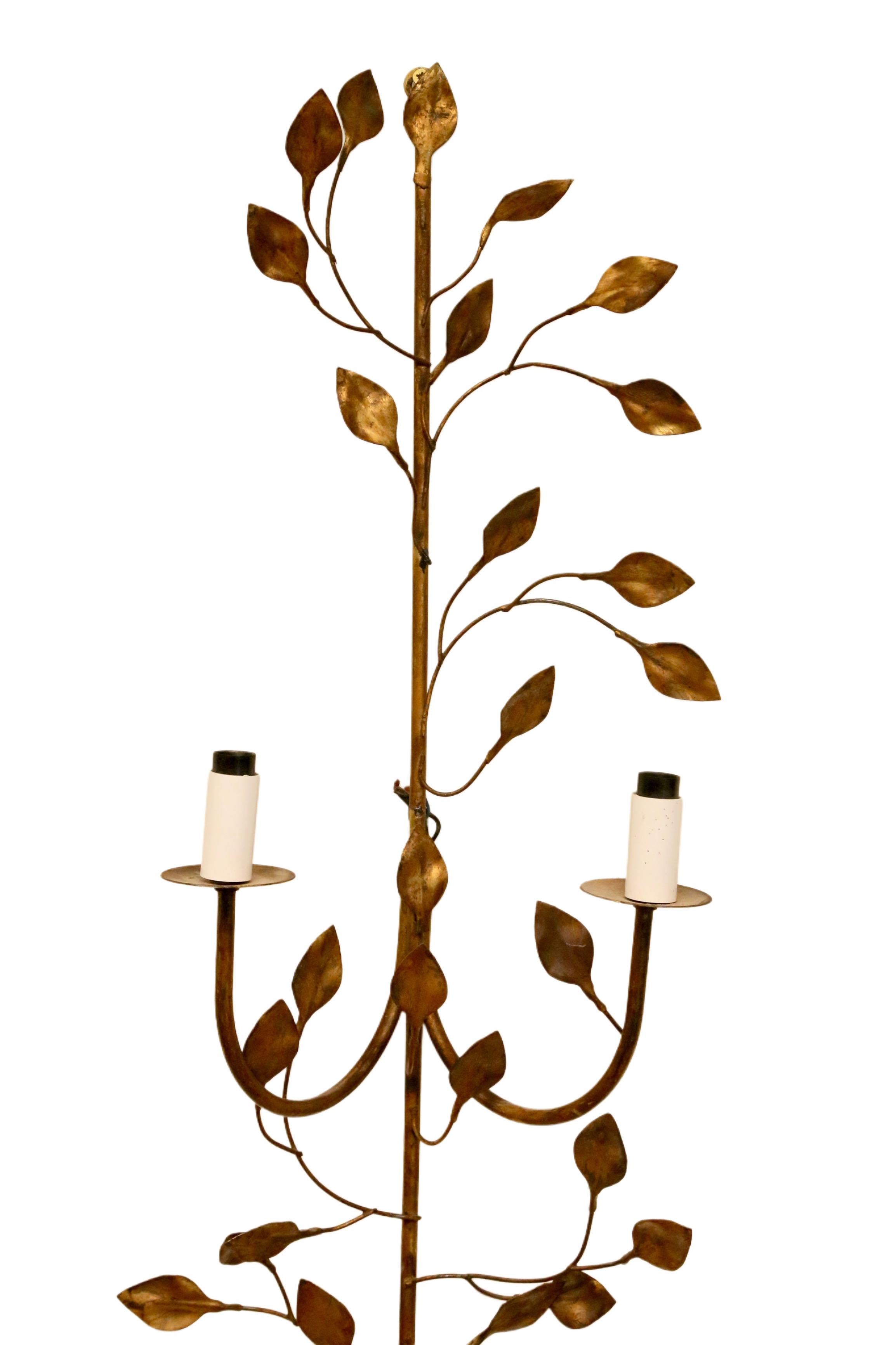 Vintage Französisch Messing Wandleuchte mit Blatt-Motiv - 1950er Jahre Mid-Century Design im Angebot 1