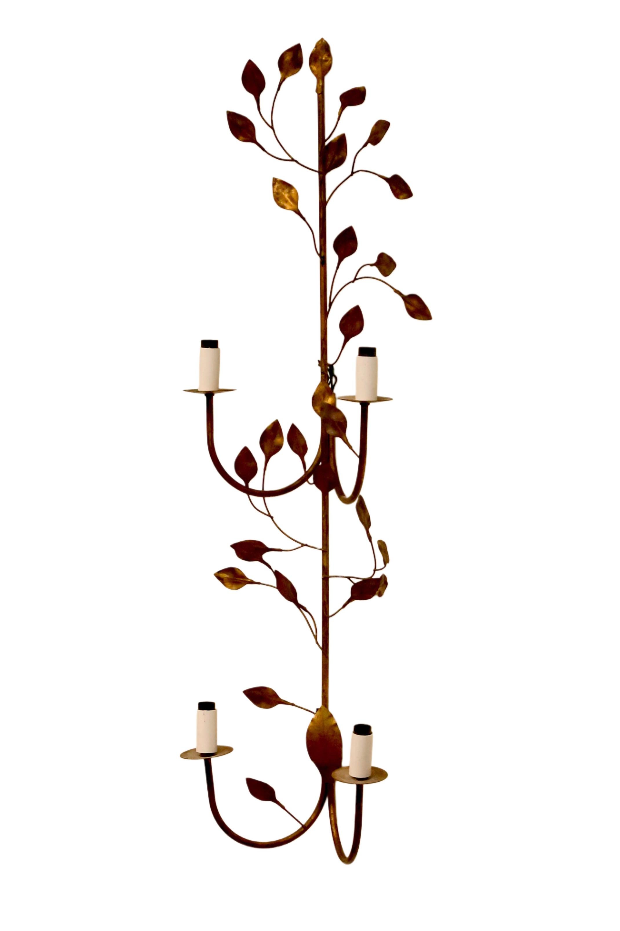 Vintage Französisch Messing Wandleuchte mit Blatt-Motiv - 1950er Jahre Mid-Century Design im Angebot 3