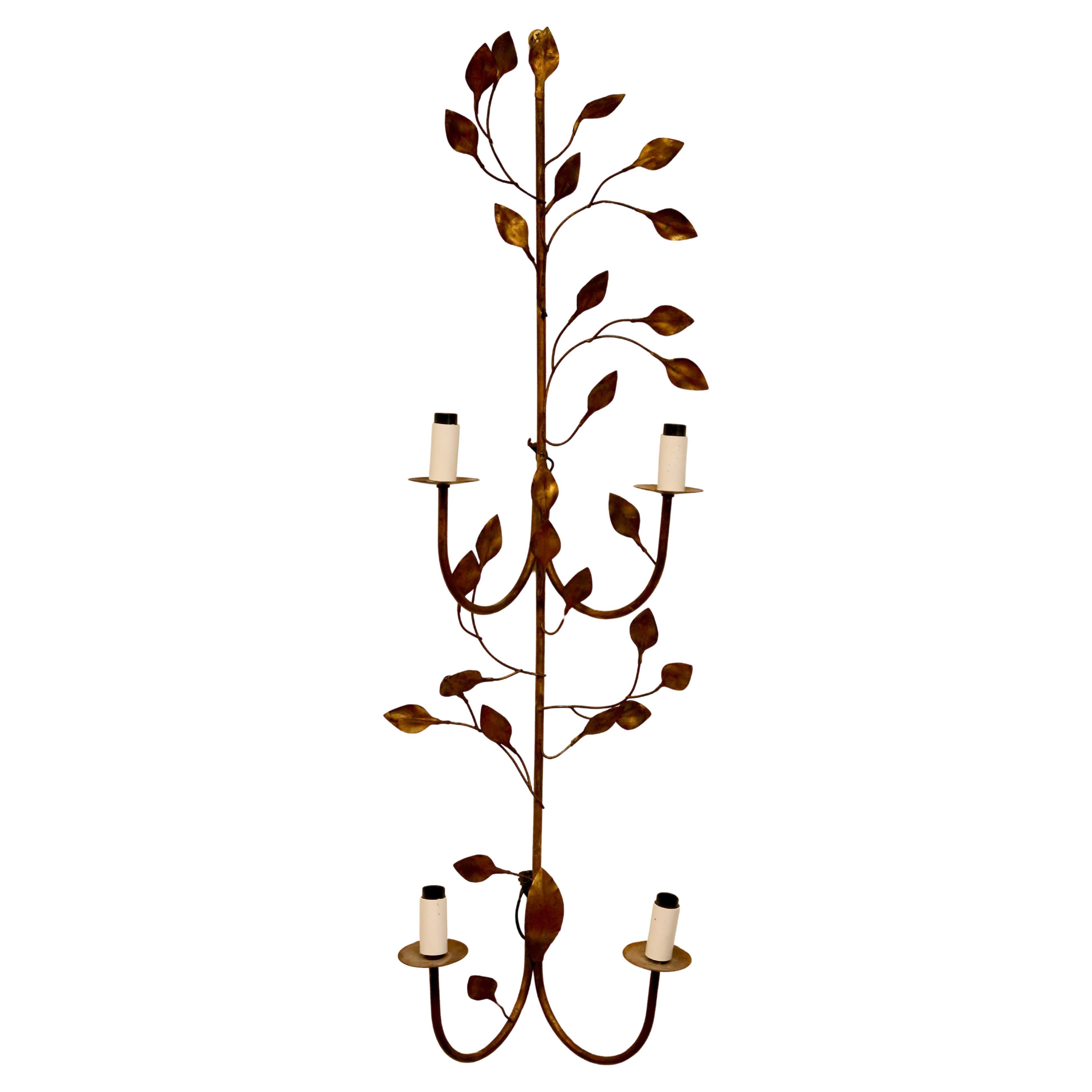 Vintage Französisch Messing Wandleuchte mit Blatt-Motiv - 1950er Jahre Mid-Century Design