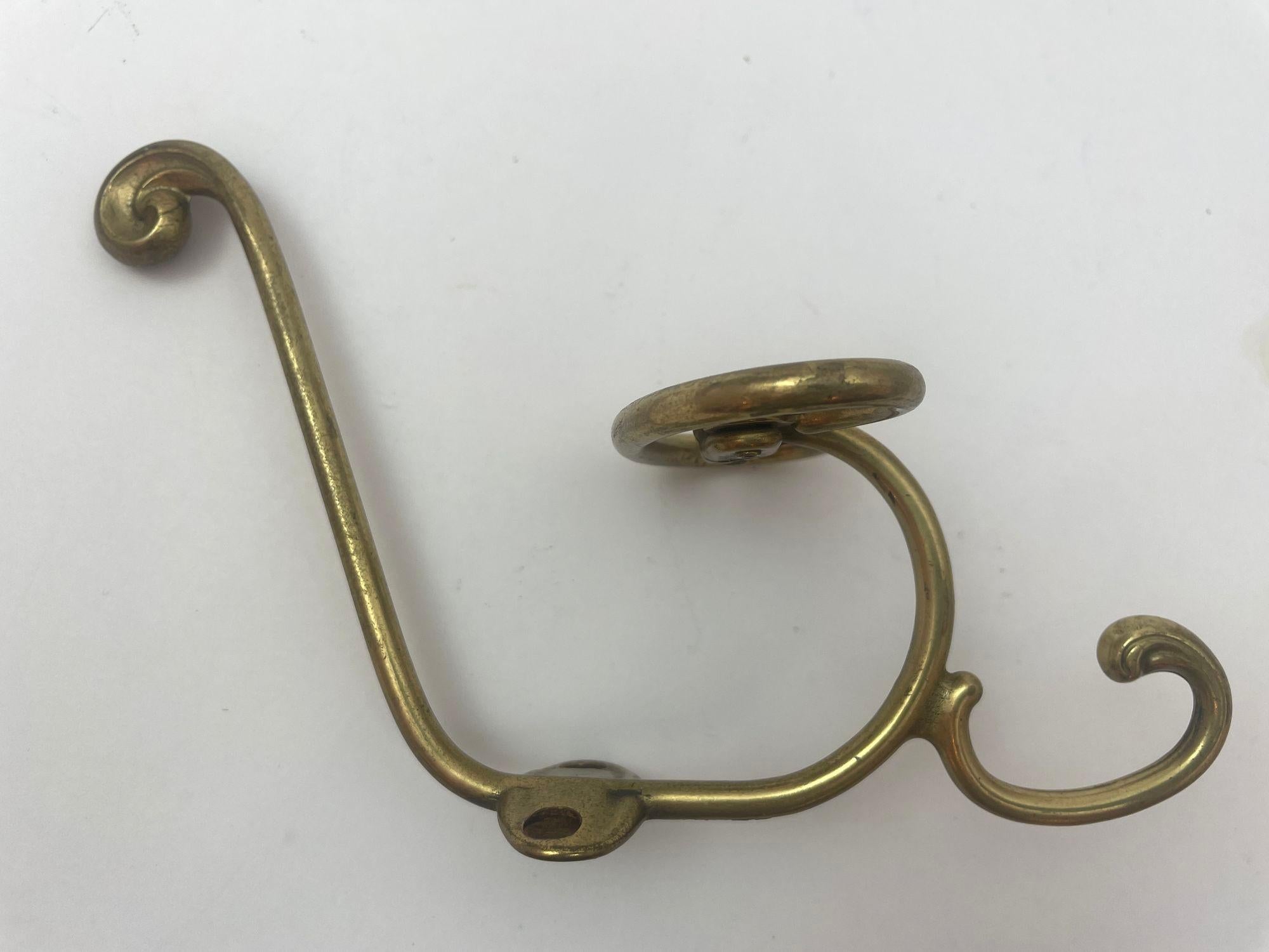 Vintage French Brass Wall Triple Coat Hook For Sale 4