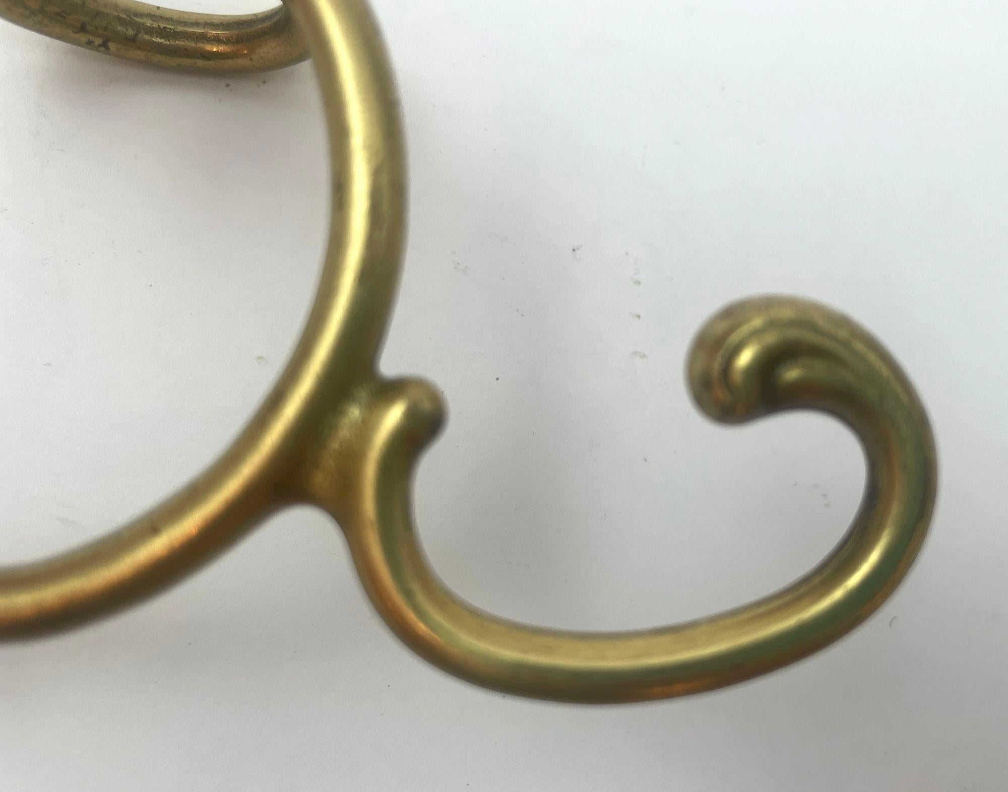 Vintage French Brass Wall Triple Coat Hook For Sale 5