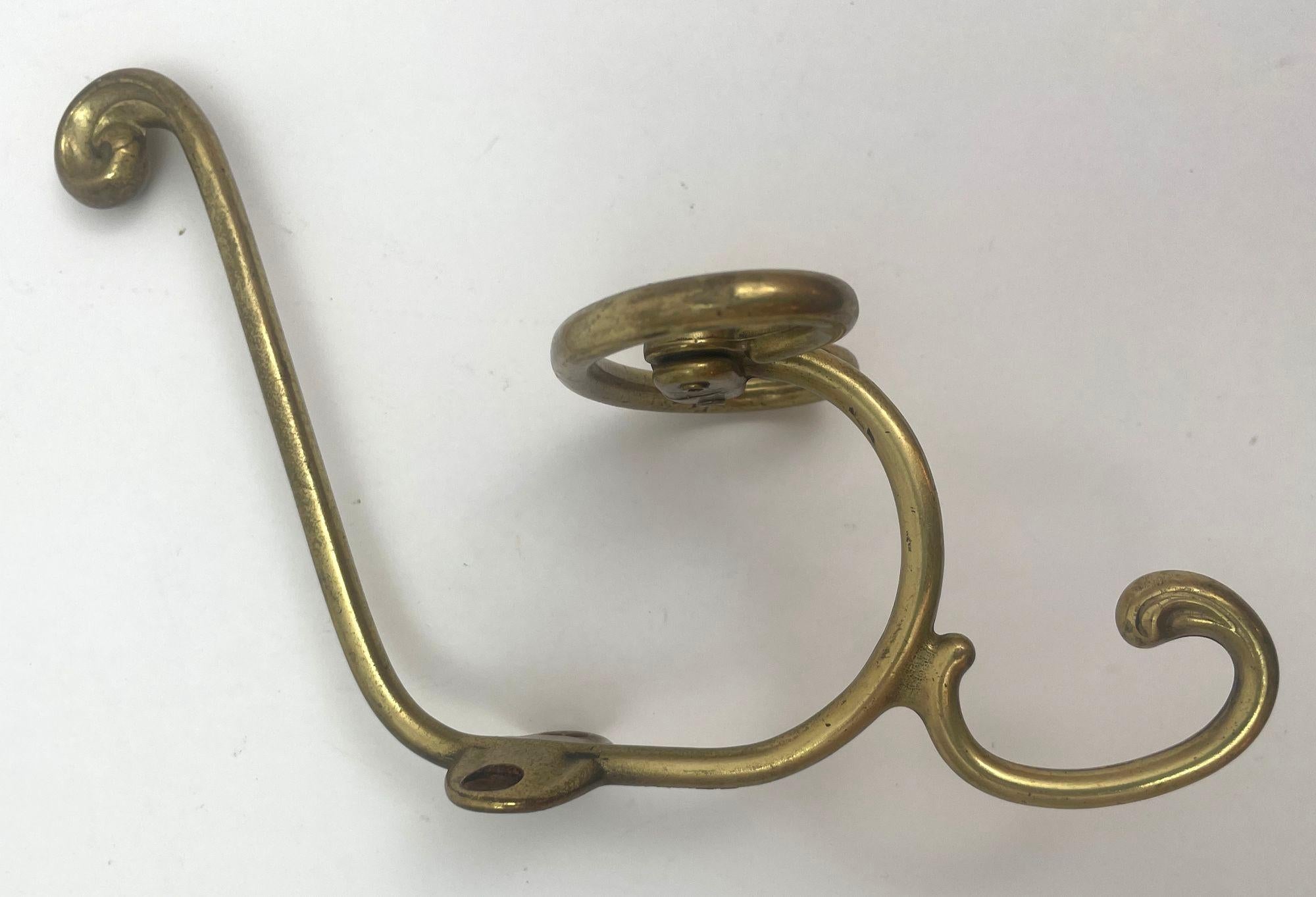 Vintage French Brass Wall Triple Coat Hook For Sale 6