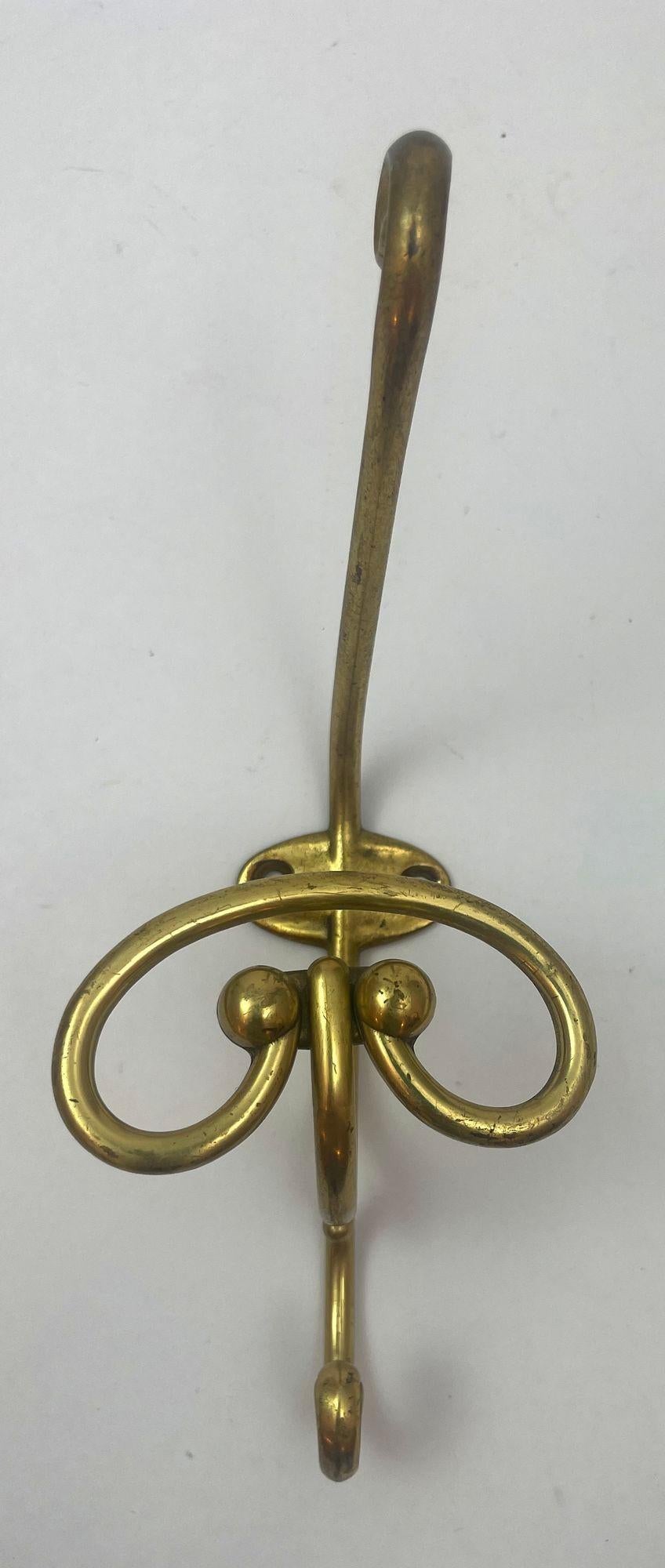 Victorian Vintage French Brass Wall Triple Coat Hook For Sale