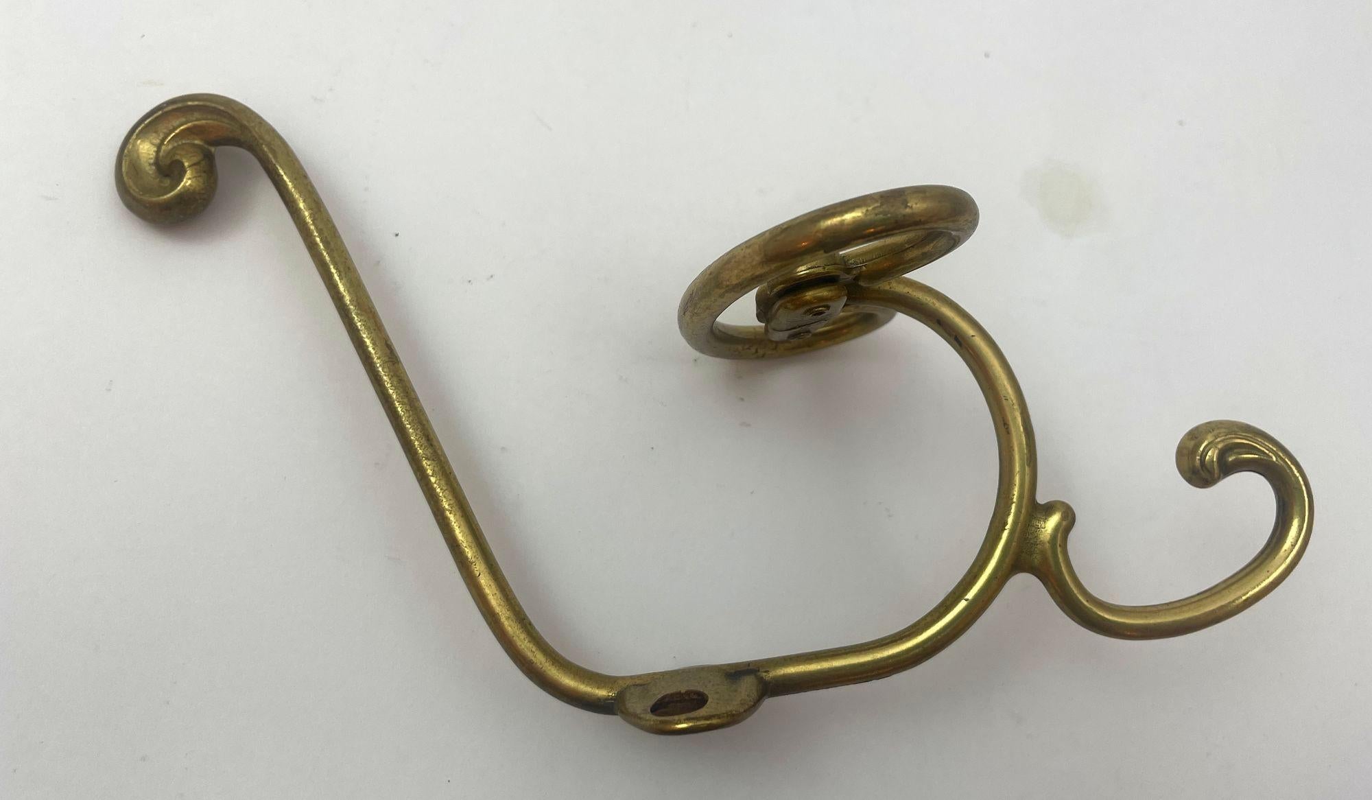 Cast Vintage French Brass Wall Triple Coat Hook For Sale