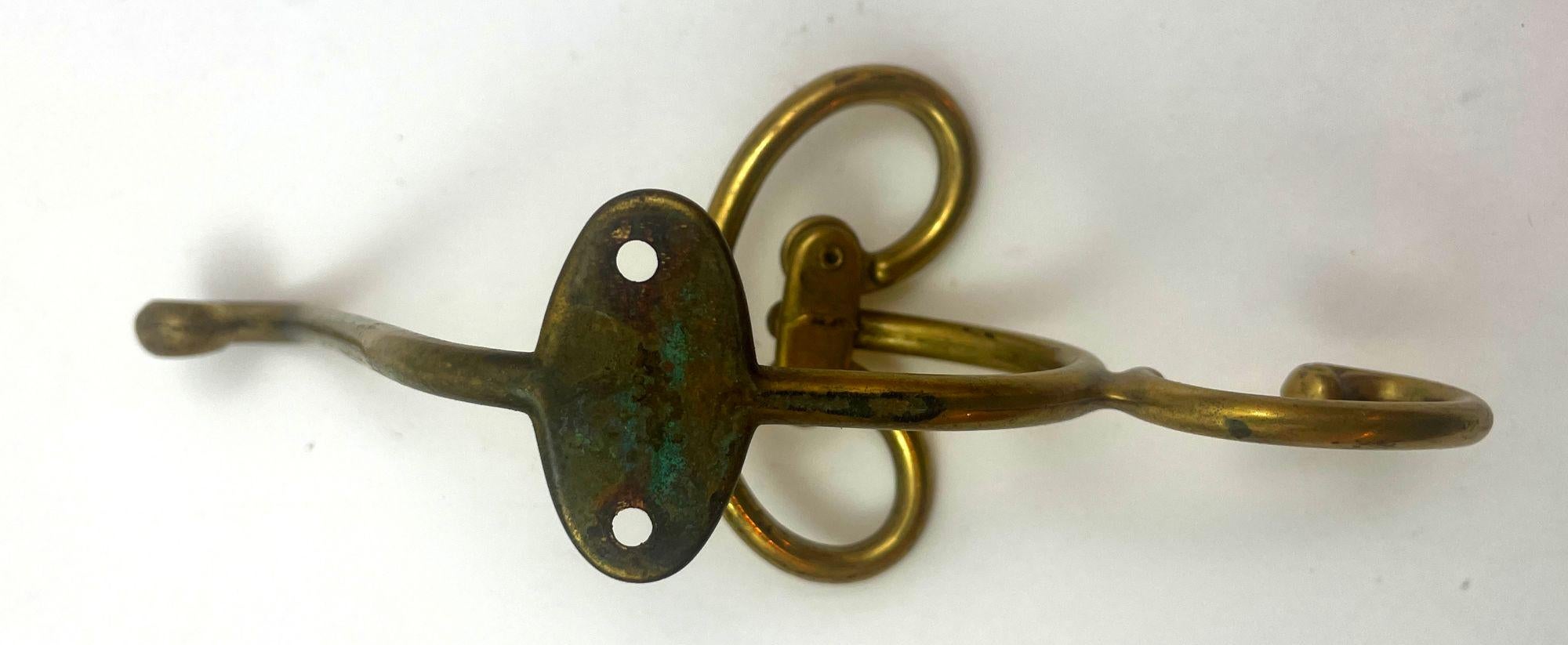 Vintage French Brass Wall Triple Coat Hook In Good Condition For Sale In North Hollywood, CA