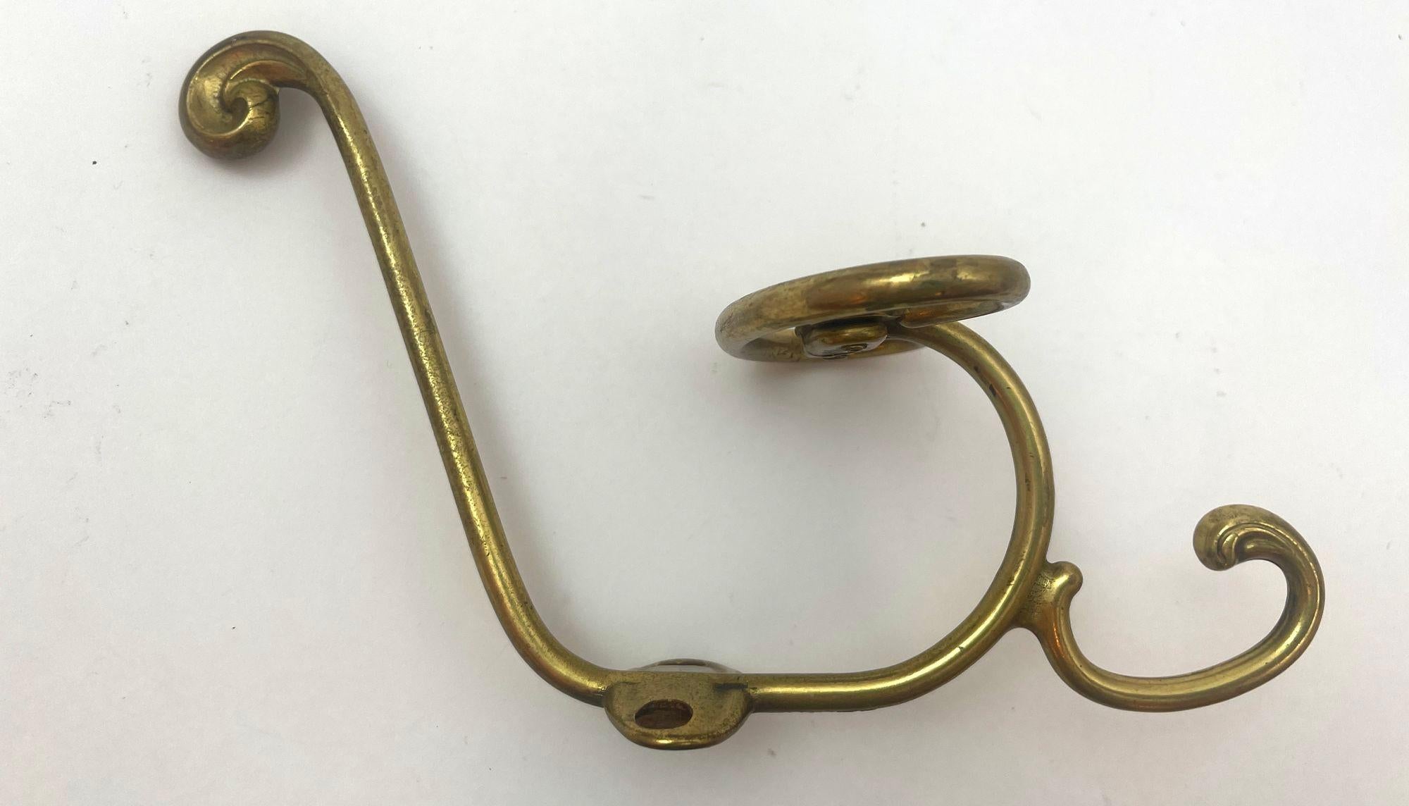 20th Century Vintage French Brass Wall Triple Coat Hook For Sale