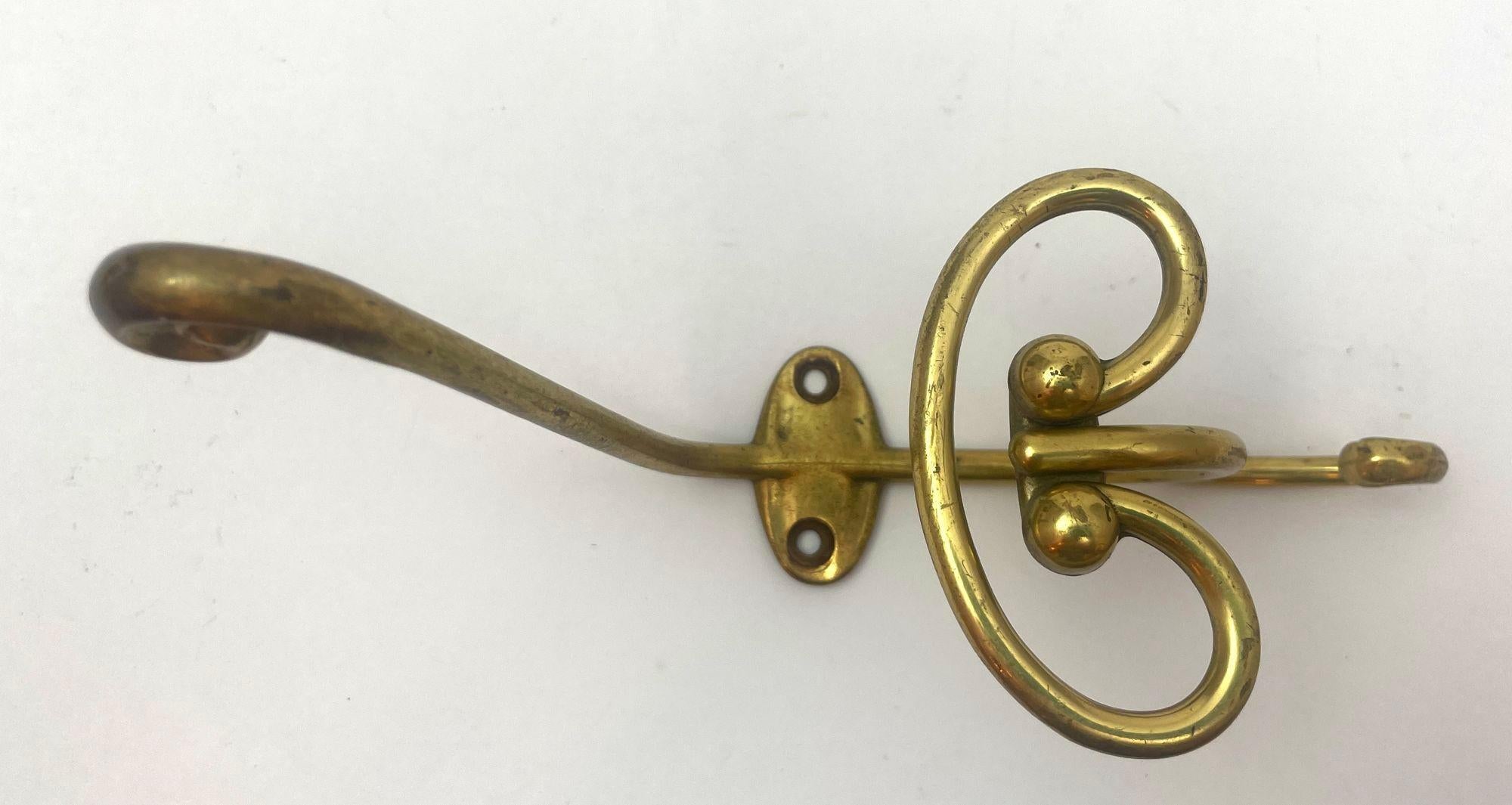 Vintage French Brass Wall Triple Coat Hook For Sale 1
