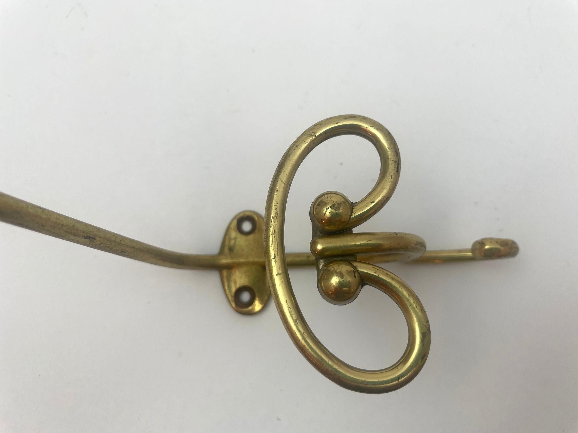 Vintage French Brass Wall Triple Coat Hook For Sale 2