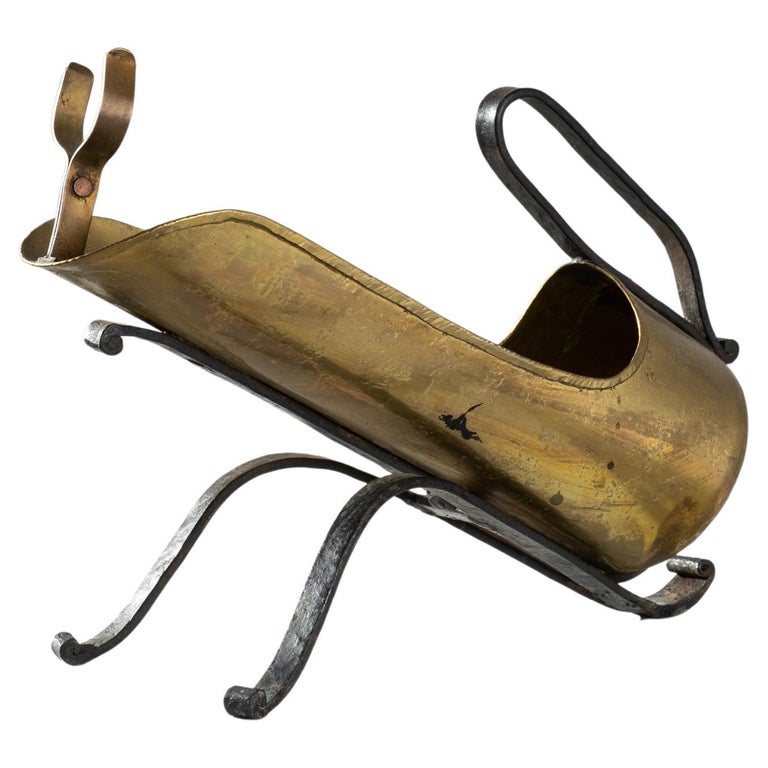 Vintage French Brass Wine Bottle Holder For Sale at 1stDibs