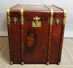 Vintage French Brass and Wood Bound Steamer Storage Trunk, circa 1920
