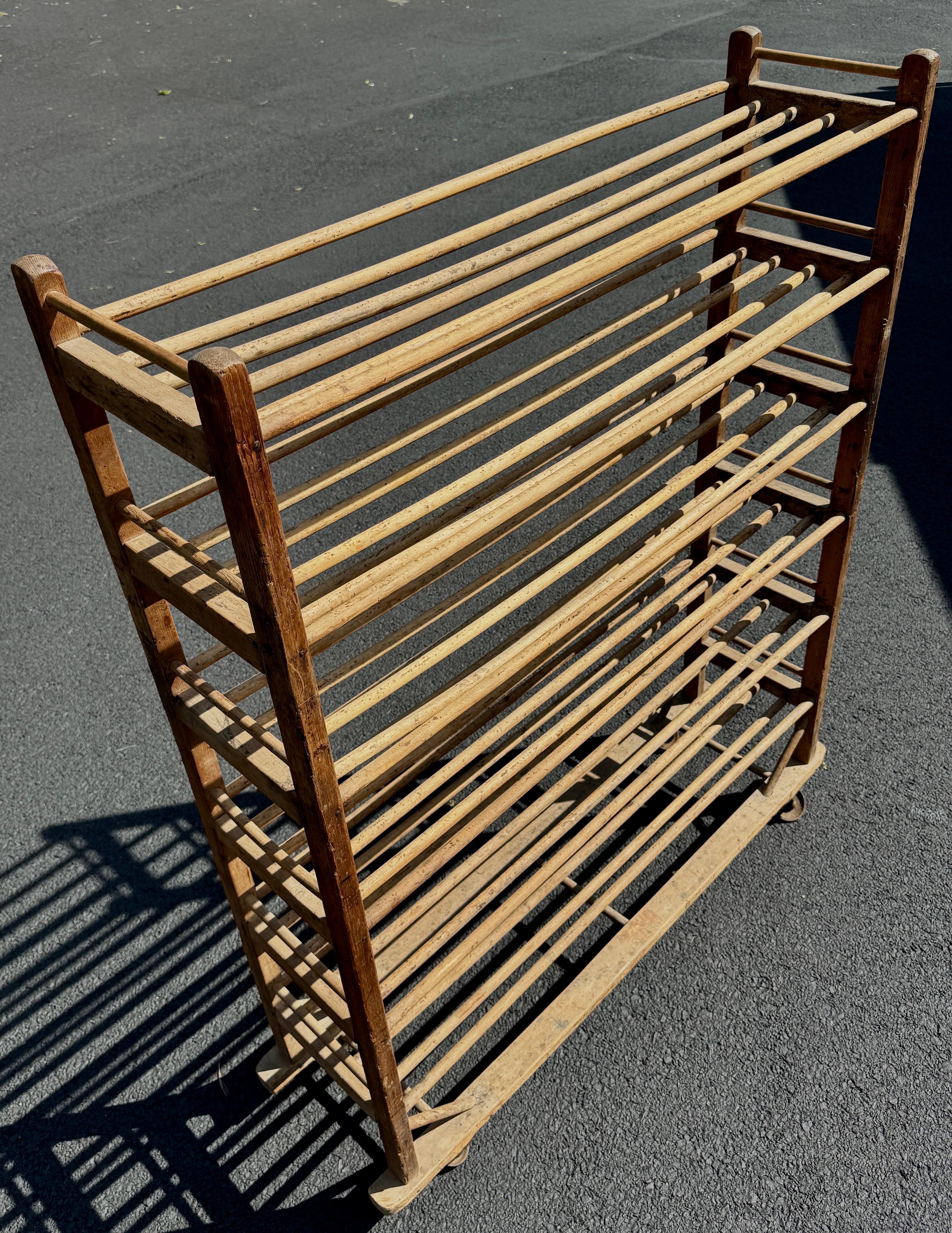 Vintage French Bread Pastry Wood Bakers Rack Cart, 1920’s For Sale 5