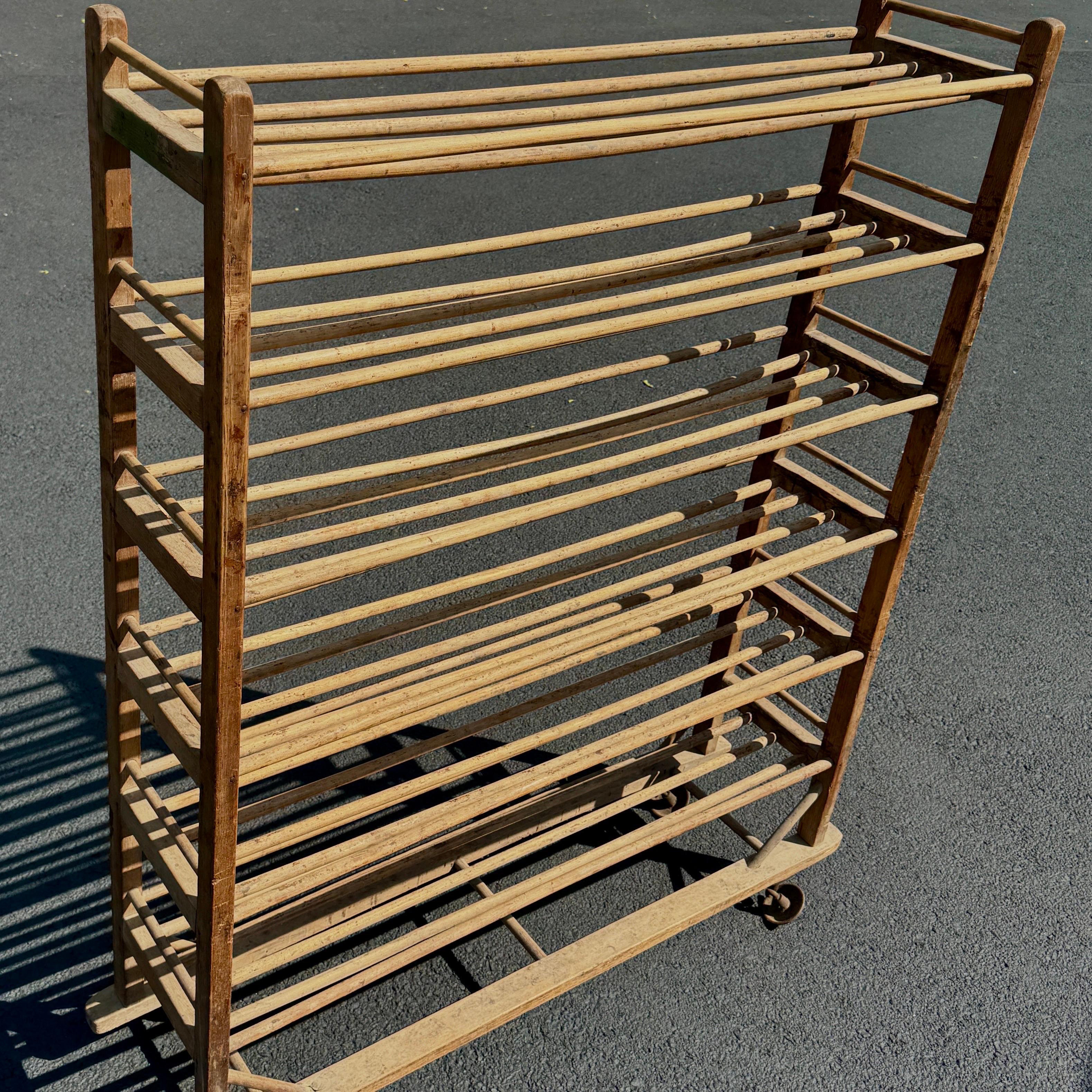 Vintage French Bread Pastry Wood Bakers Rack Cart, 1920’s For Sale 6