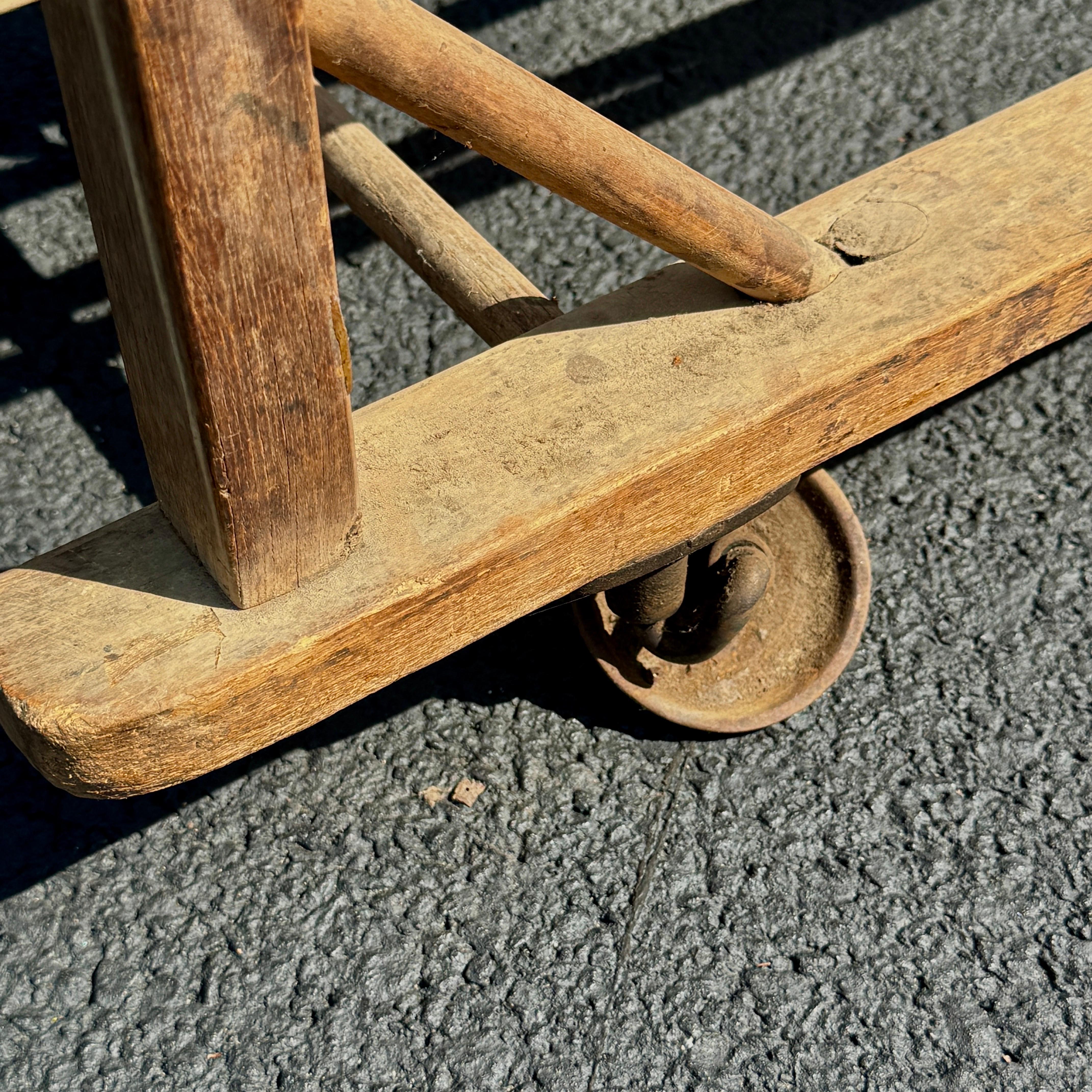 Vintage French Bread Pastry Wood Bakers Rack Cart, 1920’s For Sale 8