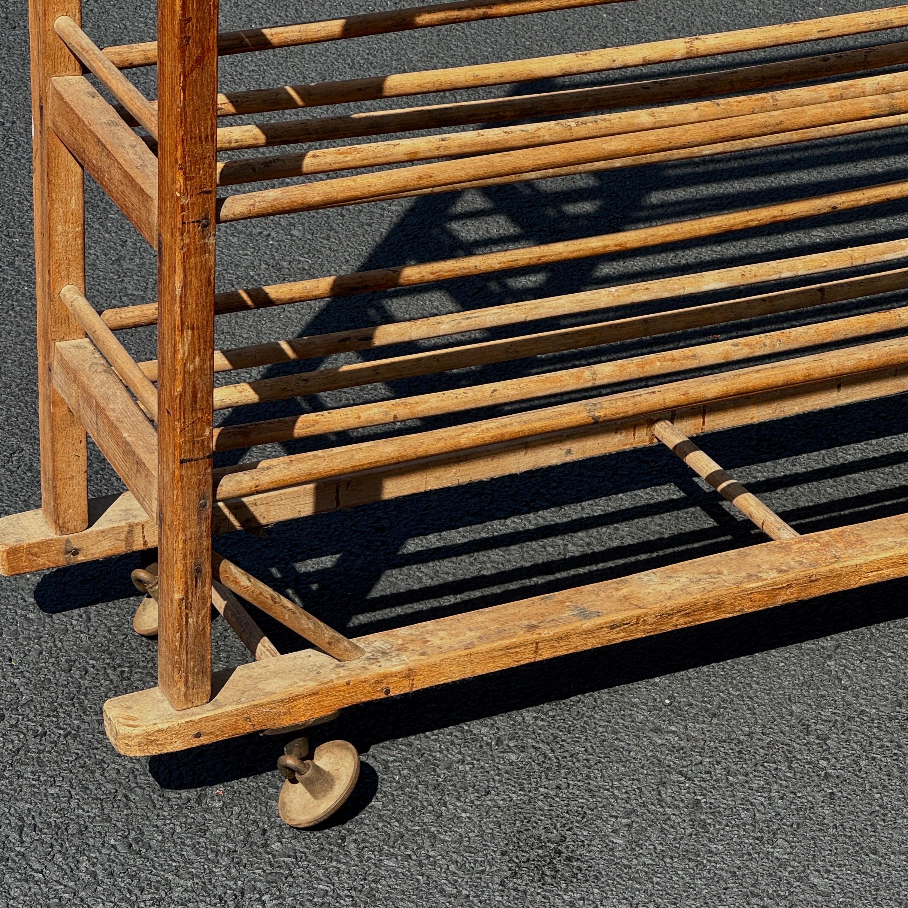 Vintage French Bread Pastry Wood Bakers Rack Cart, 1920’s For Sale 9