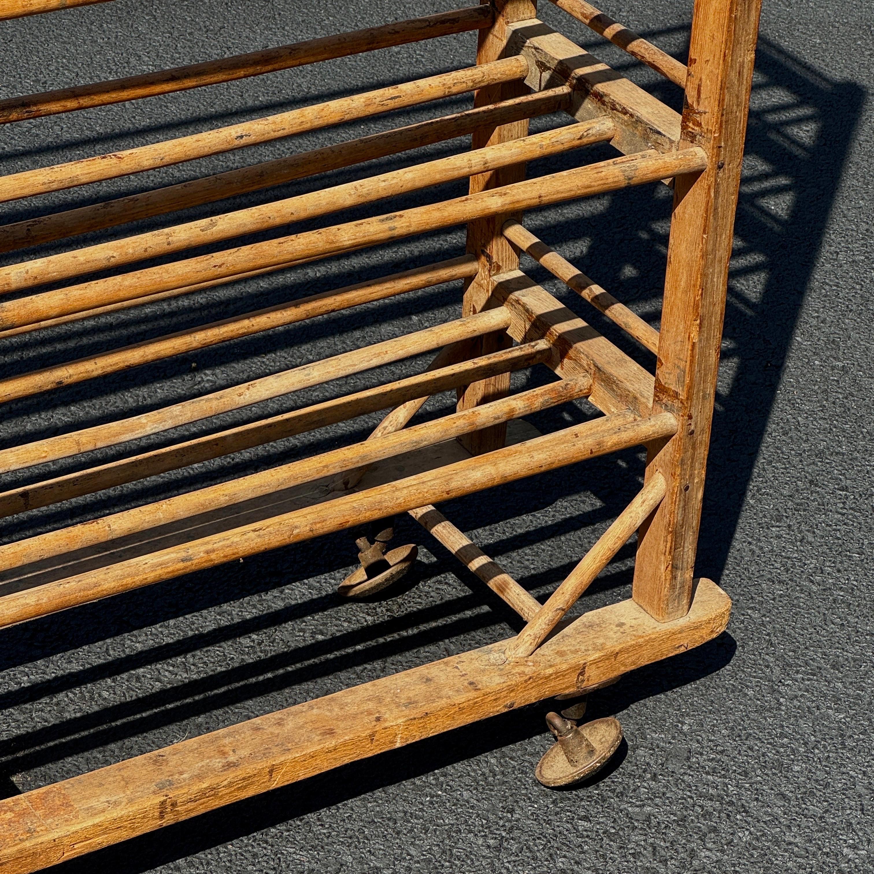 Vintage French Bread Pastry Wood Bakers Rack Cart, 1920’s For Sale 10