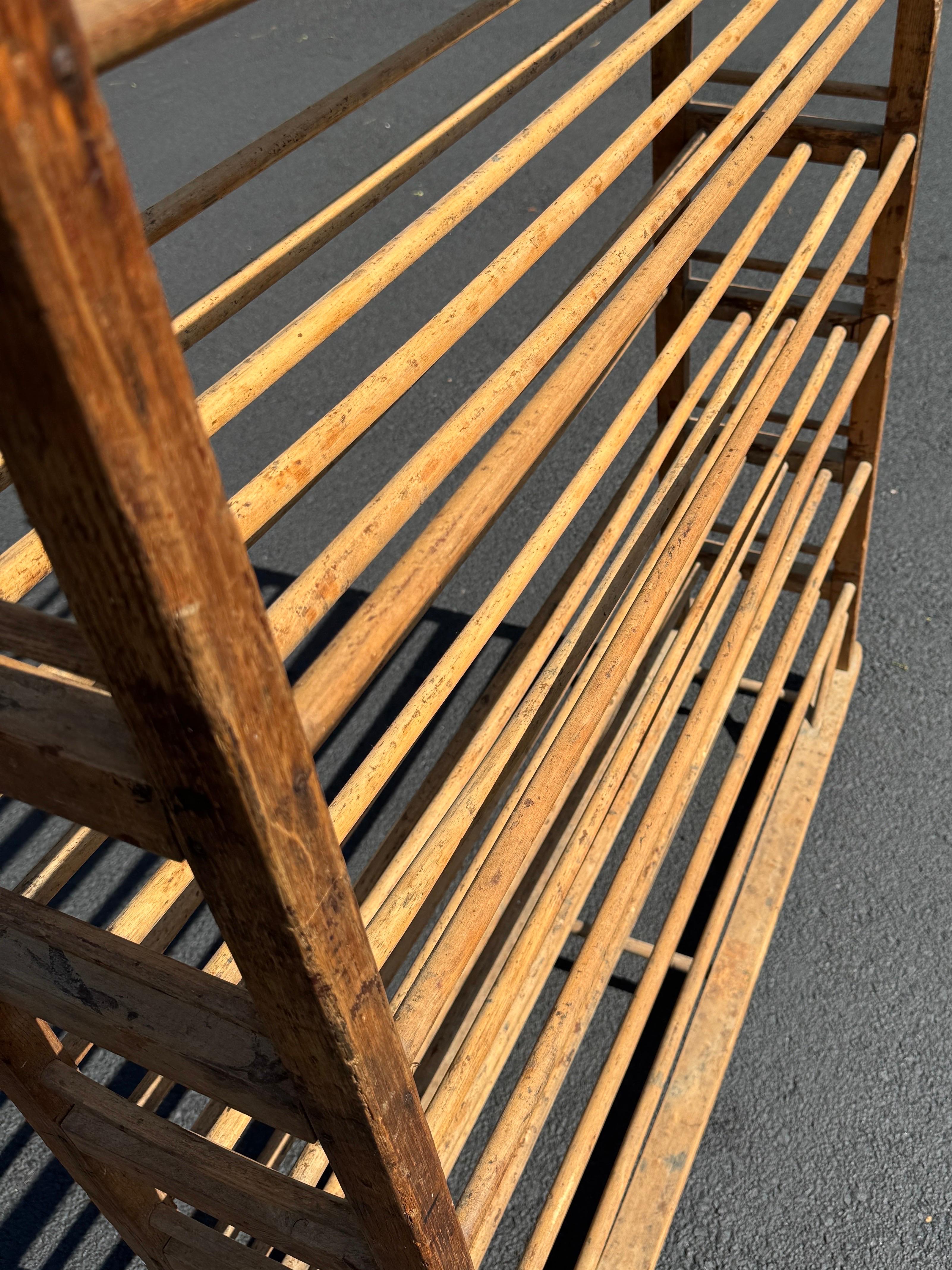 Vintage French Bread Pastry Wood Bakers Rack Cart, 1920’s For Sale 11