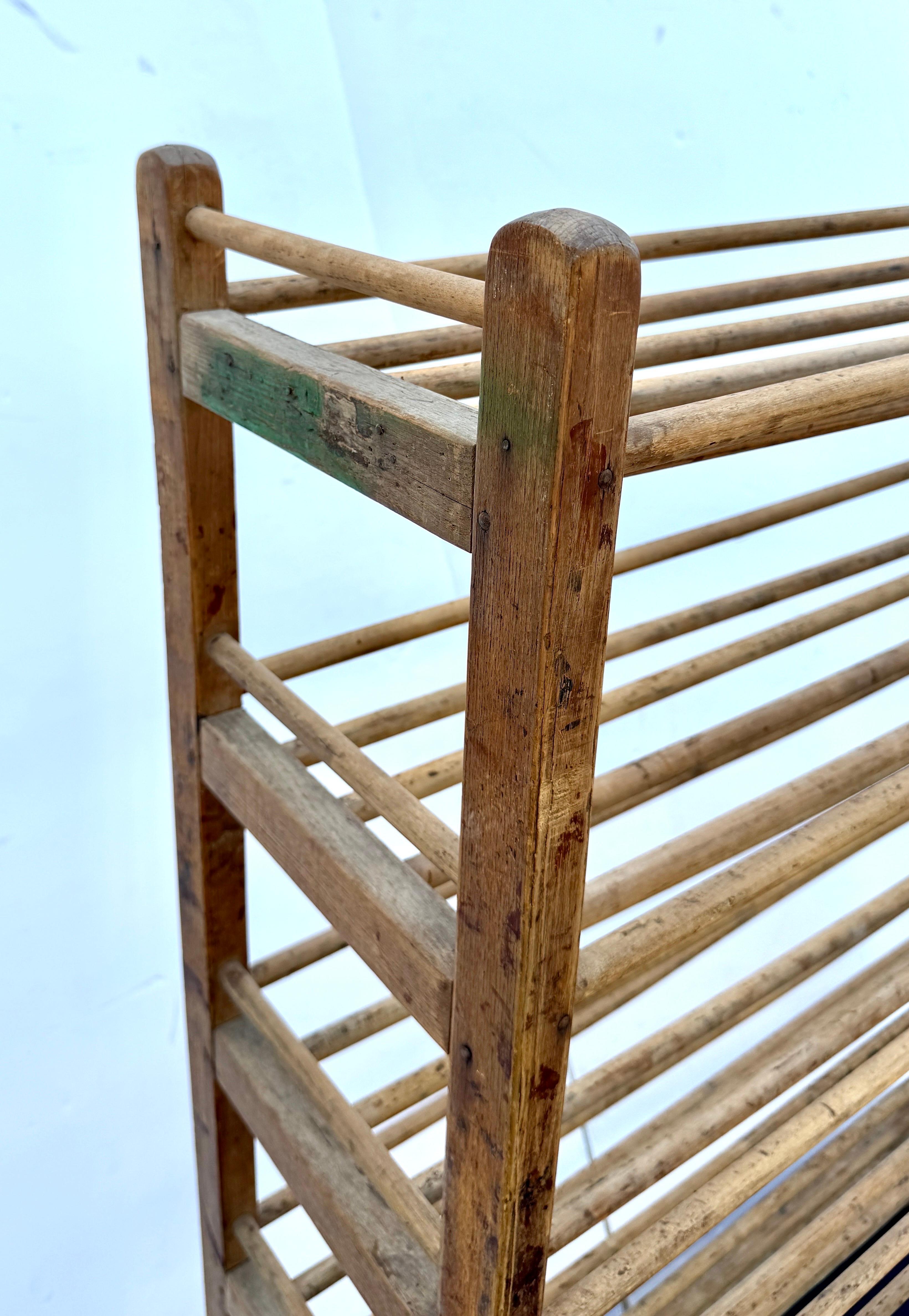 French Provincial Vintage French Bread Pastry Wood Bakers Rack Cart, 1920’s For Sale