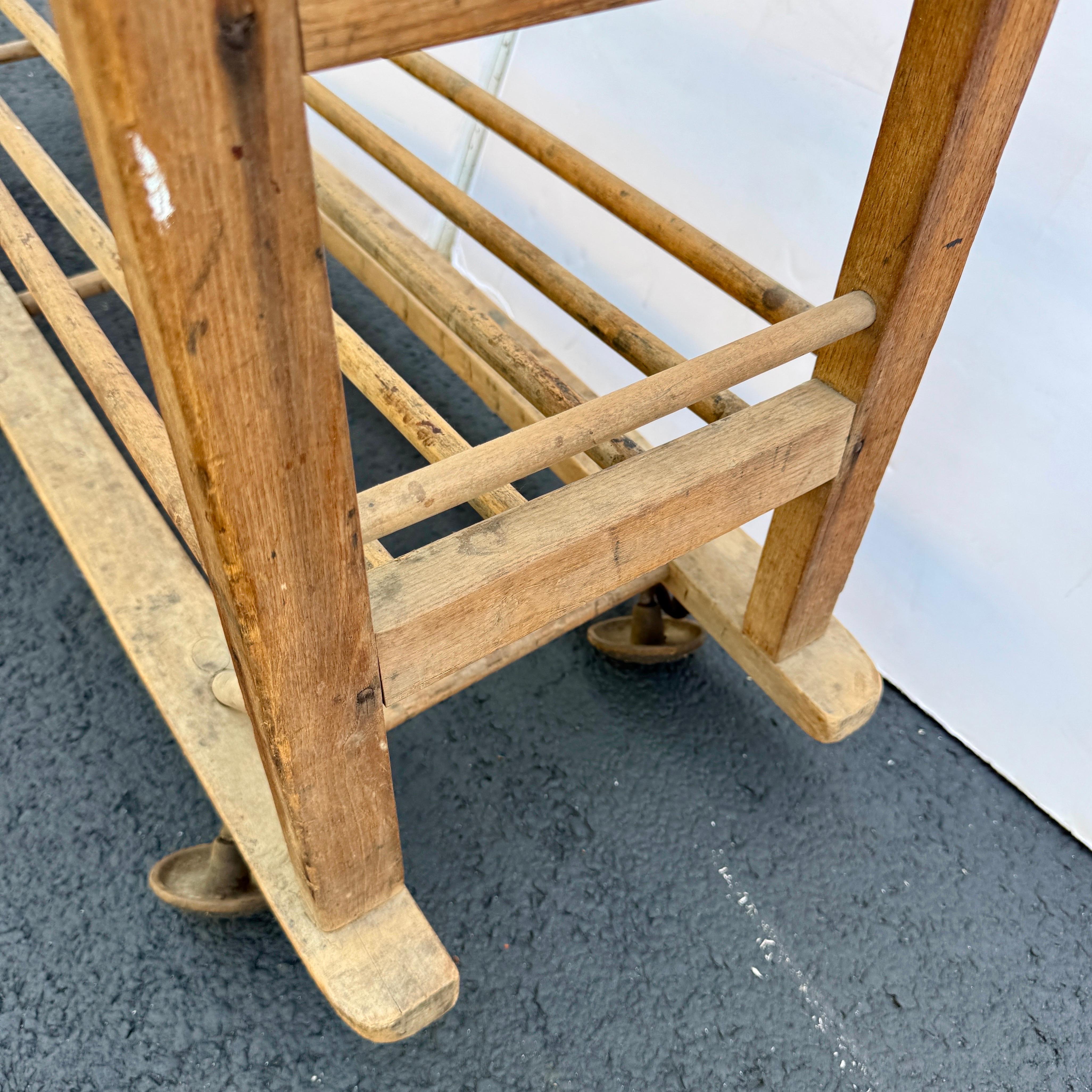 Vintage French Bread Pastry Wood Bakers Rack Cart, 1920’s For Sale 1