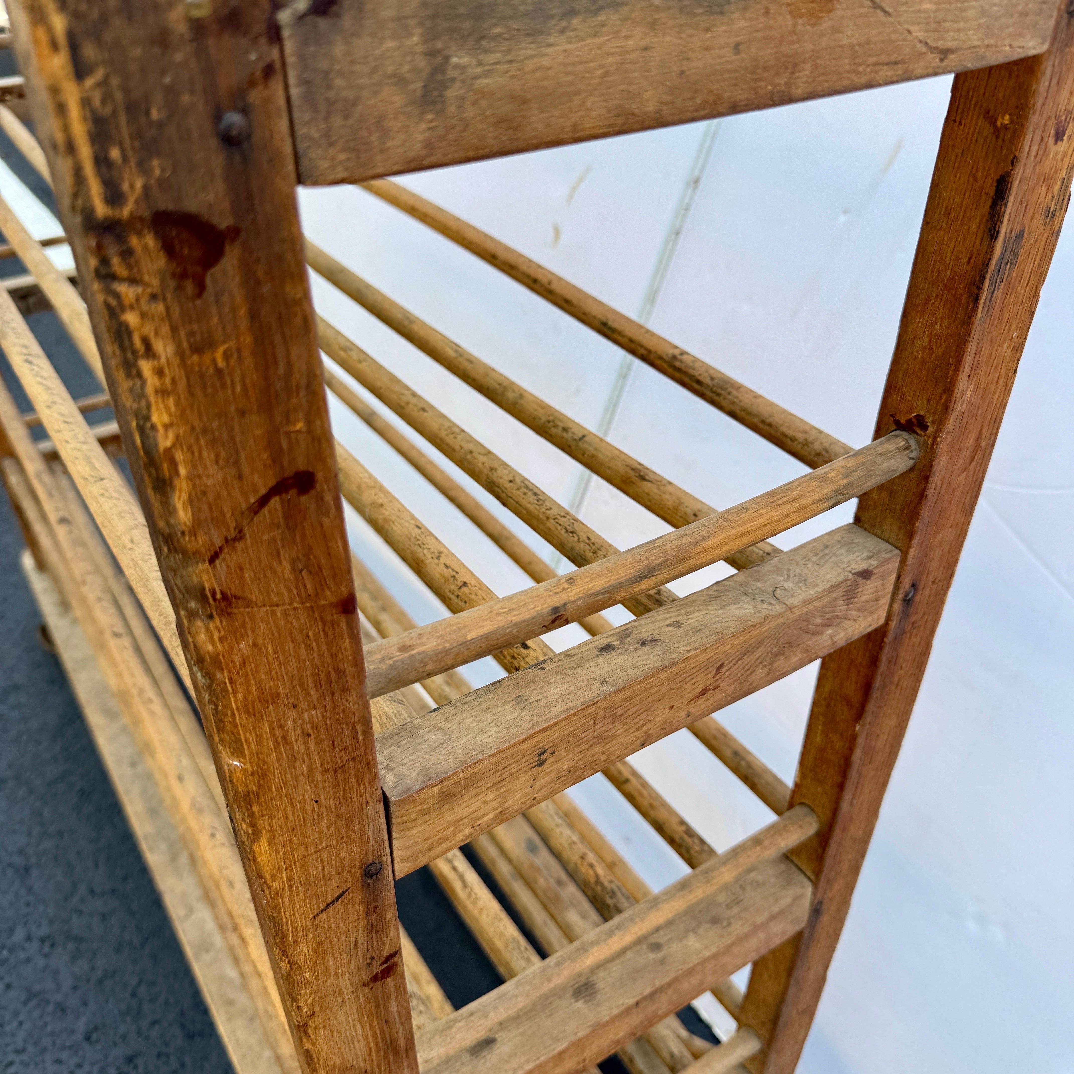 Vintage French Bread Pastry Wood Bakers Rack Cart, 1920’s For Sale 3
