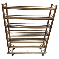 Vintage French Bread Pastry Wood Bakers Rack Cart, 1920’s