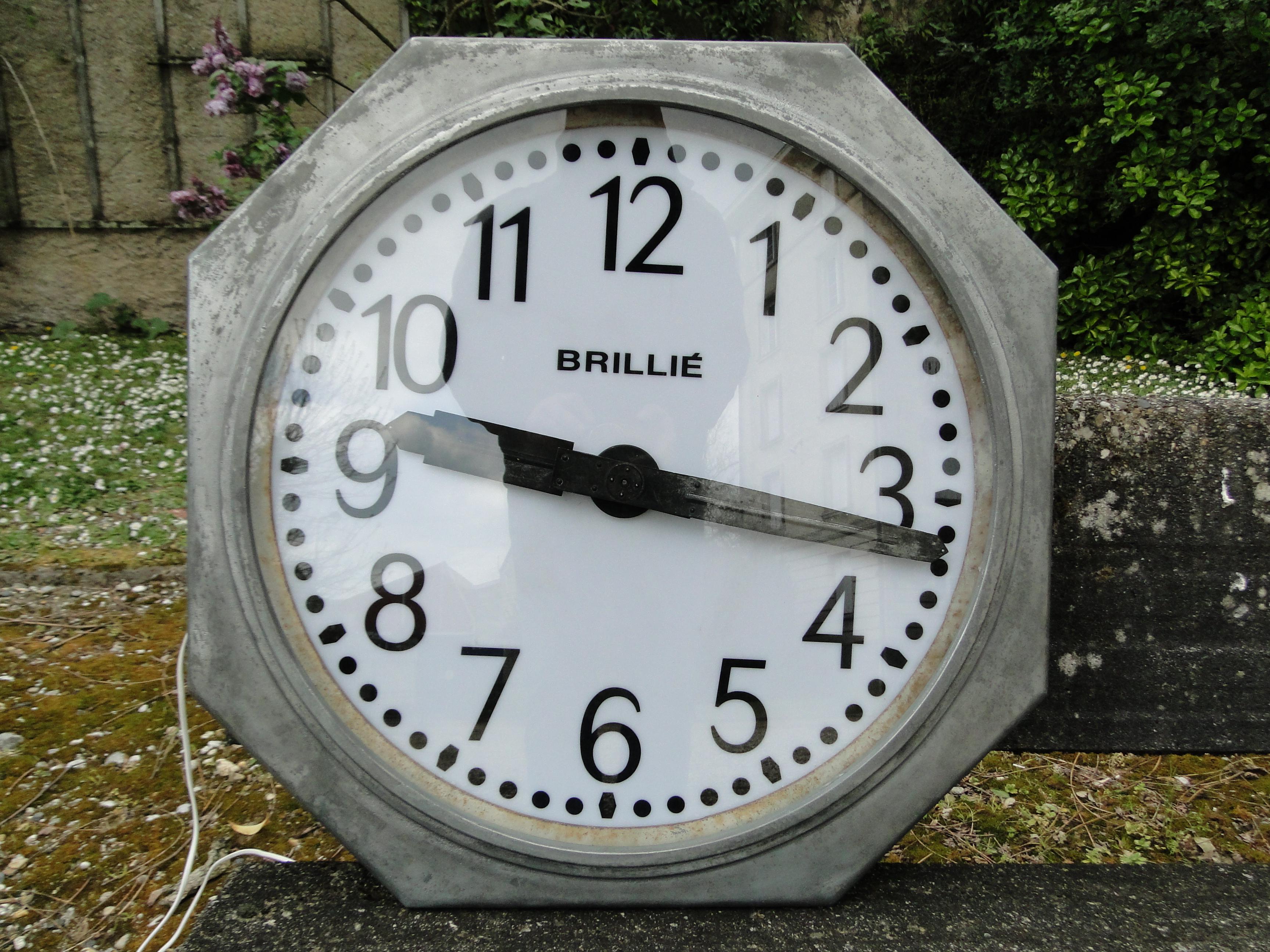 Mid-Century Modern Brillie Vintage French  Station Railway Clock Factory Industrial  Paris France For Sale