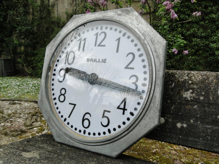 Vintage French Brillie Station Railway Clock Factory Industrial, Paris, France In Good Condition For Sale In Bordeaux, FR