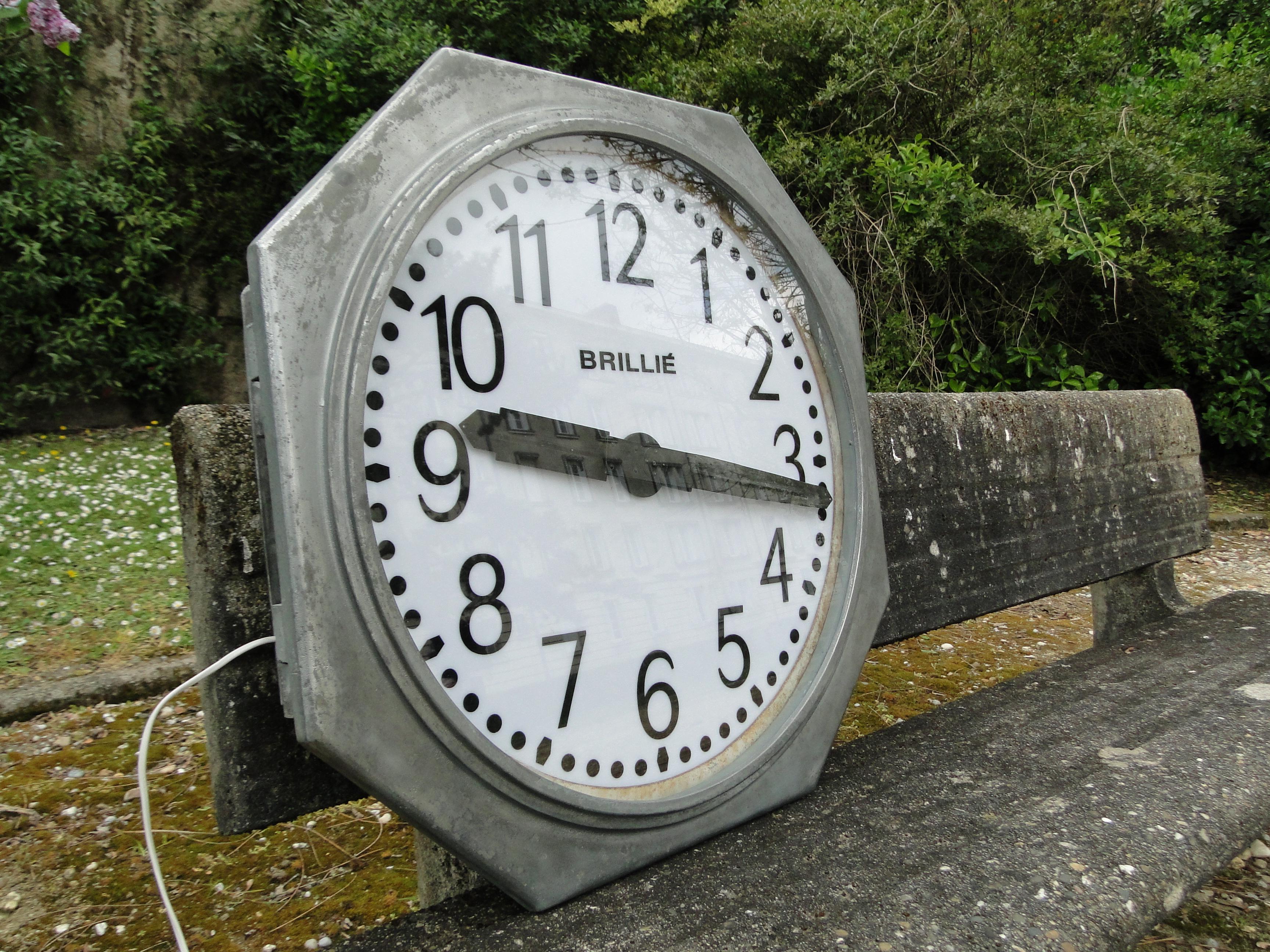 Aluminum Brillie Vintage French  Station Railway Clock Factory Industrial  Paris France For Sale