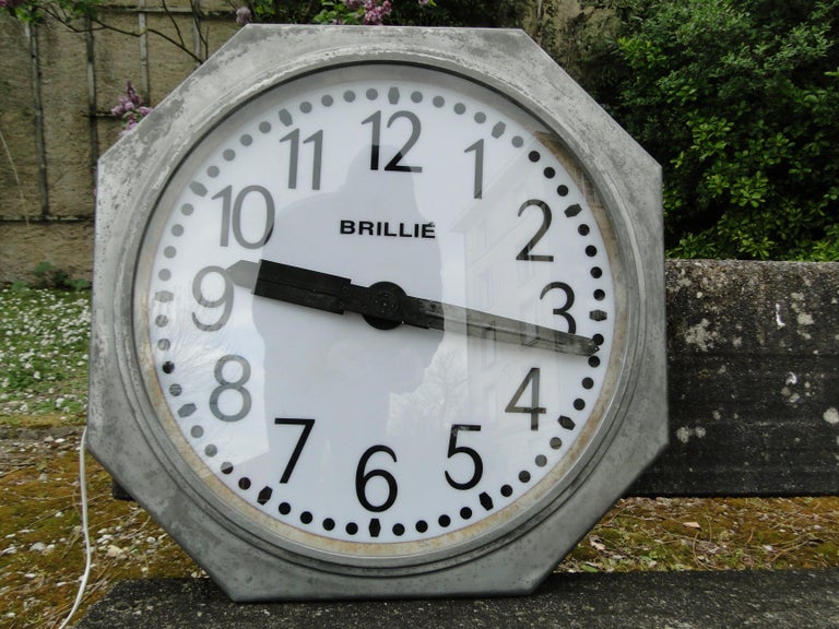 Vintage French Brillie Station Railway Clock Factory Industrial, Paris, France For Sale 1