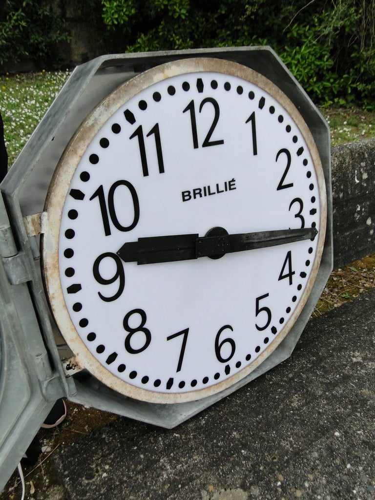 Vintage French Brillie Station Railway Clock Factory Industrial, Paris, France For Sale 2