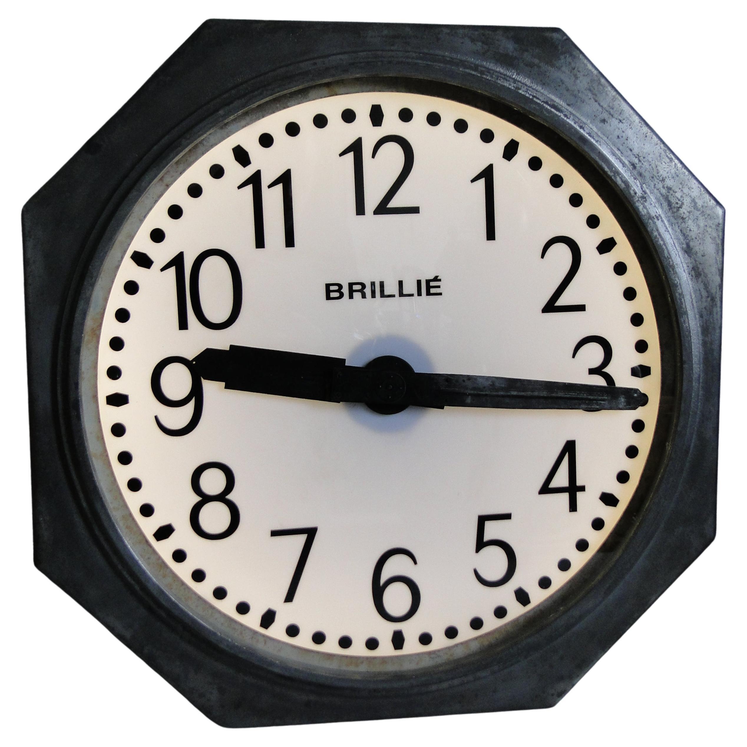 Brillie Vintage French  Station Railway Clock Factory Industrial  Paris France